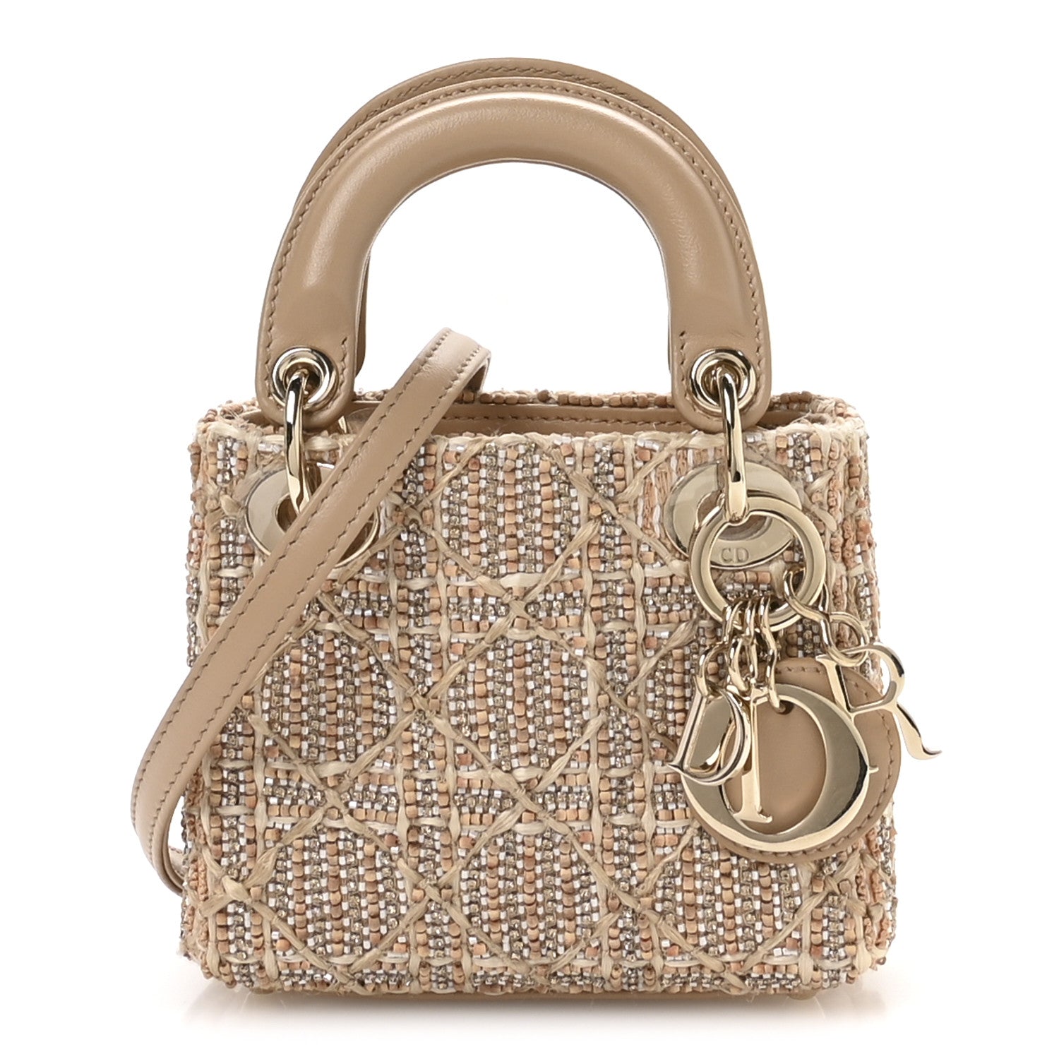 Christian Dior／クリスチャンディオール／パーティーバッグ／ベージュ Christian Dior Lambskin Cannage Beaded Crystal Embroidered Micro