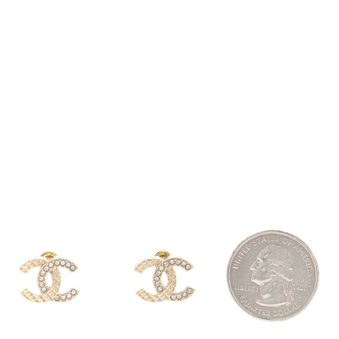 Textured Metal Crystal CC Earrings Gold