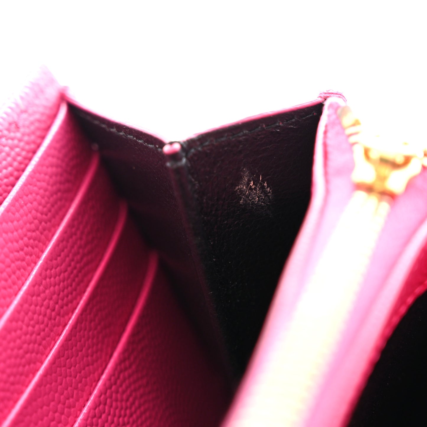 Grain De Poudre Matelasse Chevron Monogram Flap Wallet Fuxia