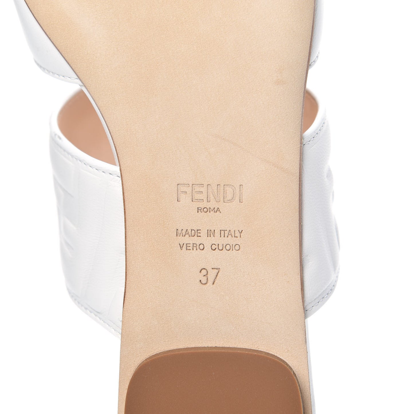 Vitello FF Embossed Buckle Flat Mules 37 Snow