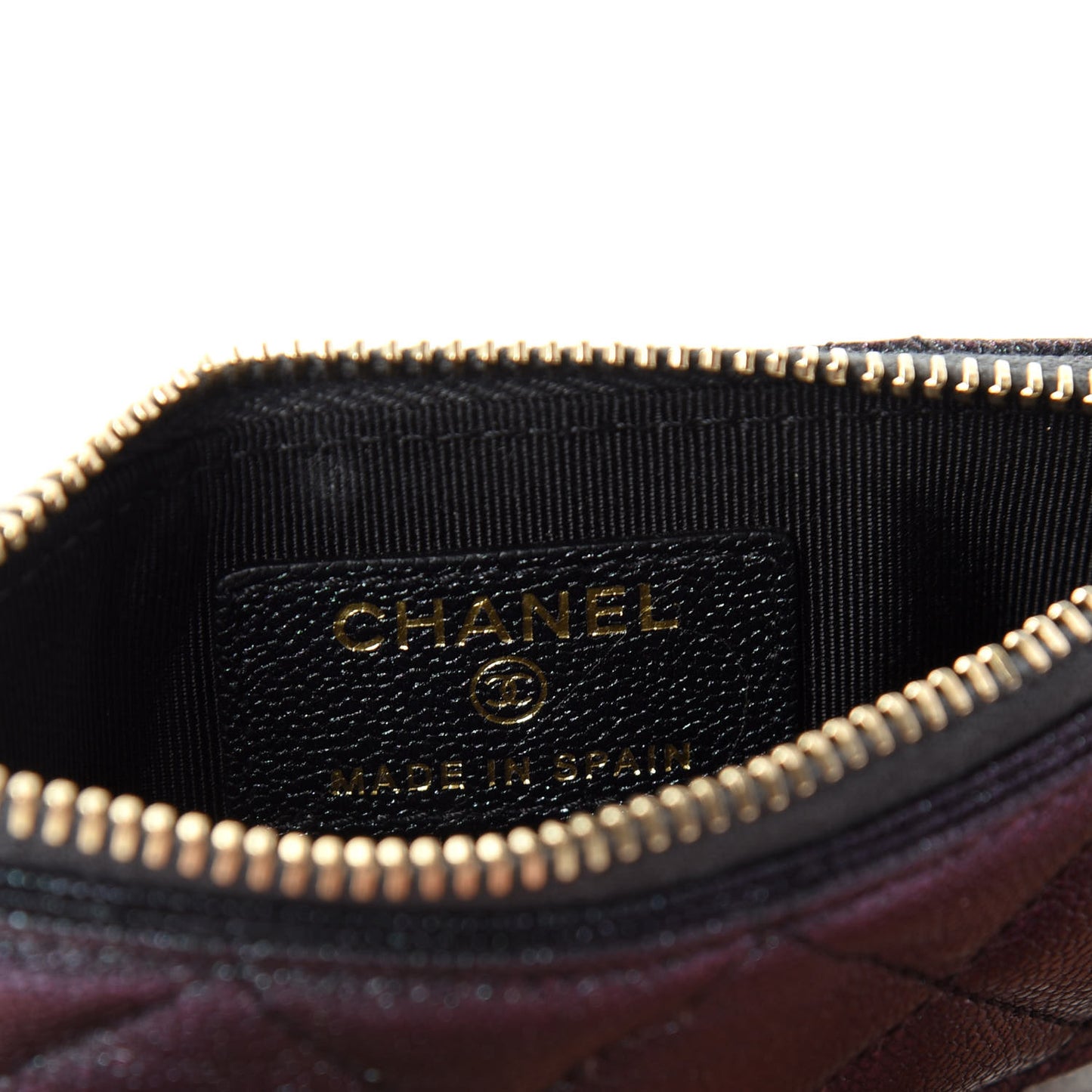Iridescent Caviar Quilted Flap Zip Card Holder Black