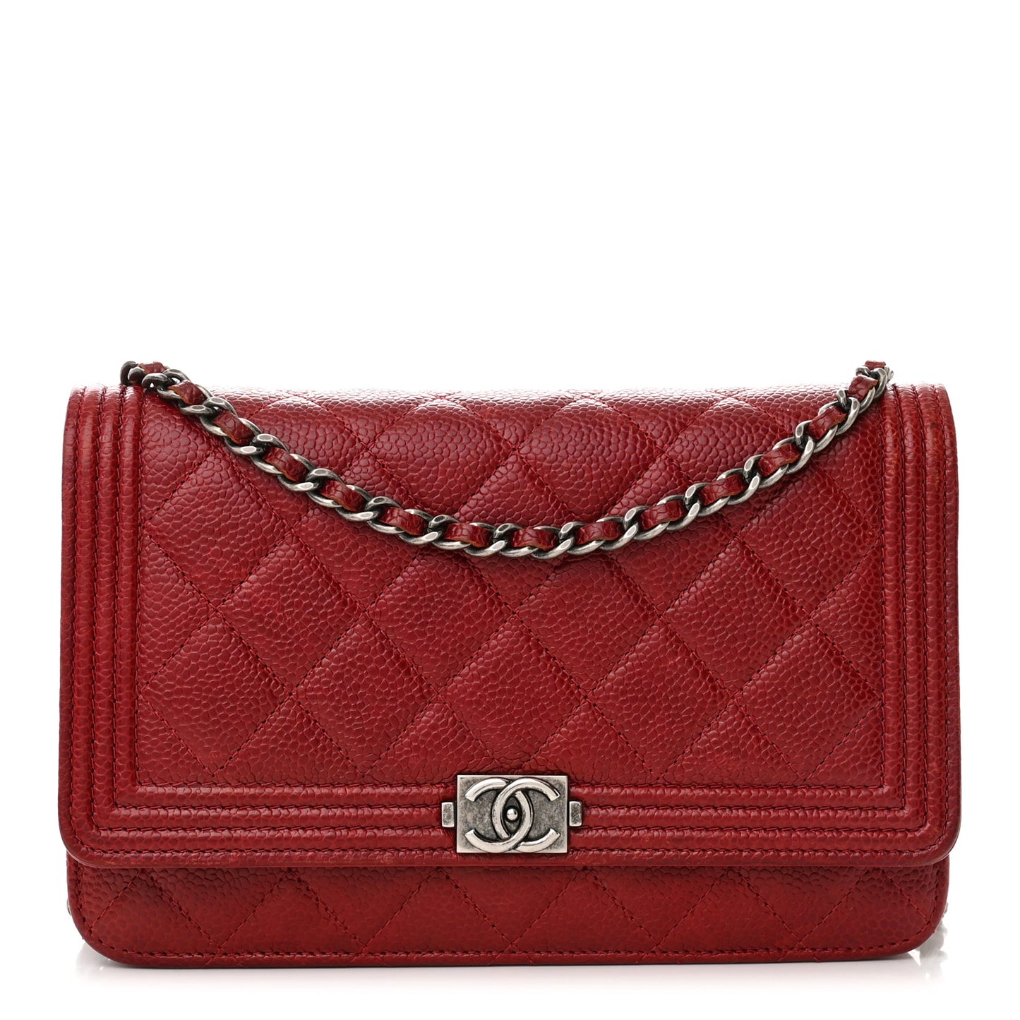 Caviar Quilted Boy Wallet On Chain WOC Red