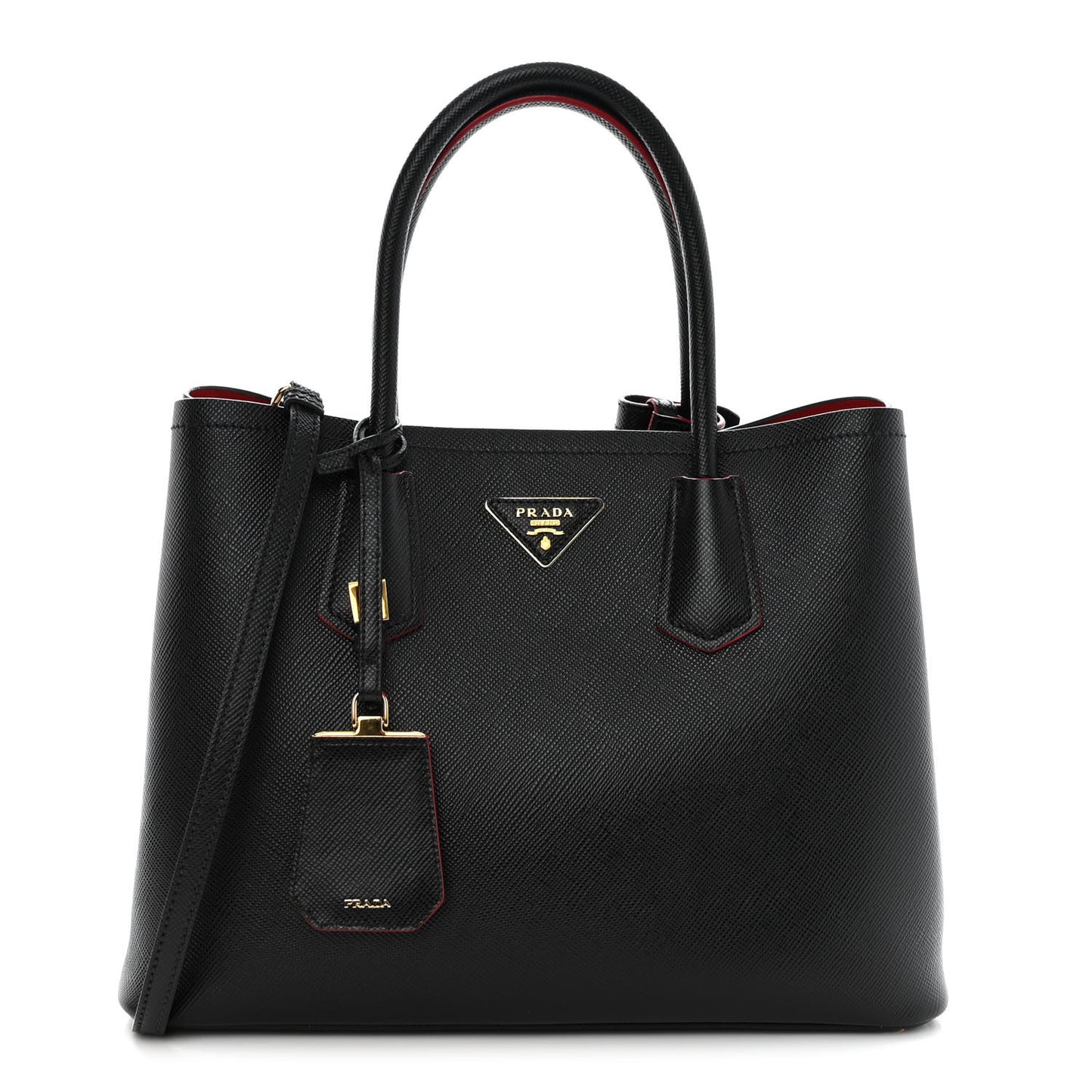 Saffiano Cuir Medium Double Bag Black Fuoco