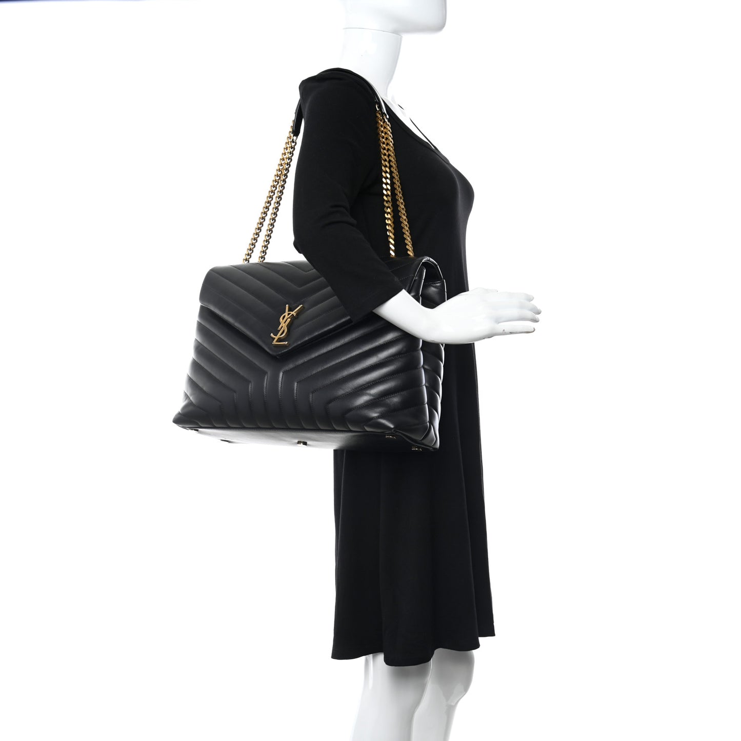 Calfskin Y Quilted Monogram Large Loulou Chain Satchel Black