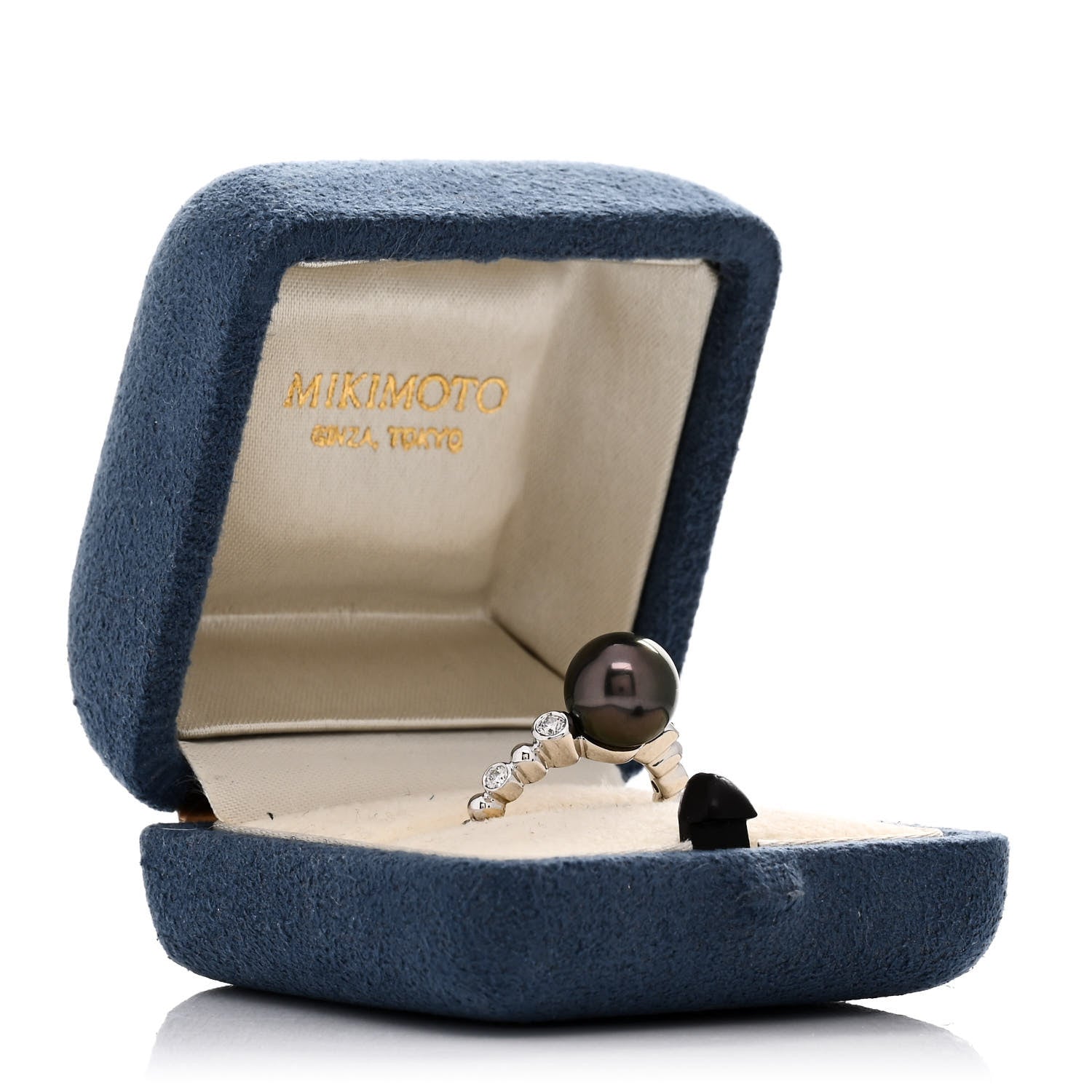 Mikimoto 18K White Gold Diamond Black South Sea Cultured Pearl 9-9.5mm Ring 49 5 6 of 6