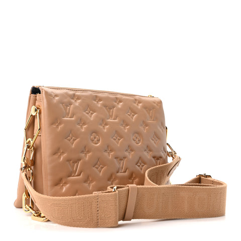 Lambskin Embossed Monogram Coussin PM Camel