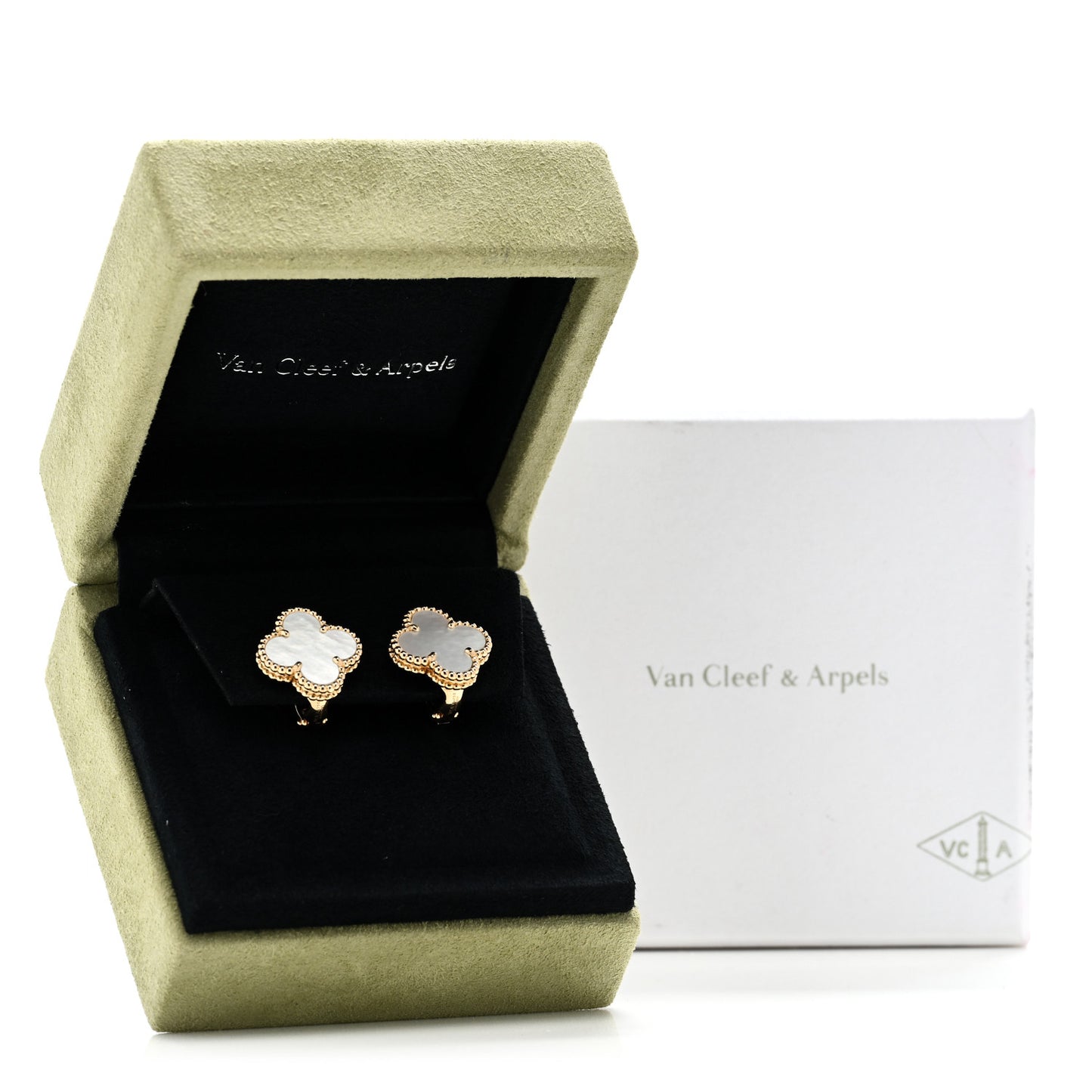 18K Yellow Gold Mother of Pearl Vintage Alhambra Earrings