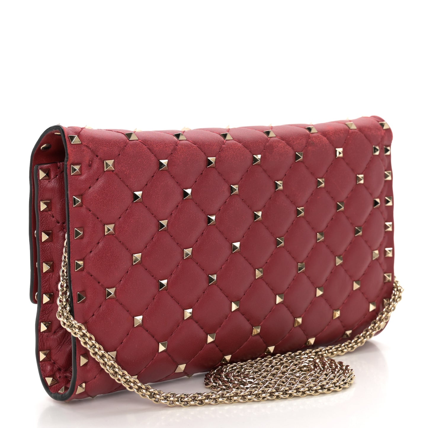 Nappa Rockstud Spike Wallet on Chain Rubino