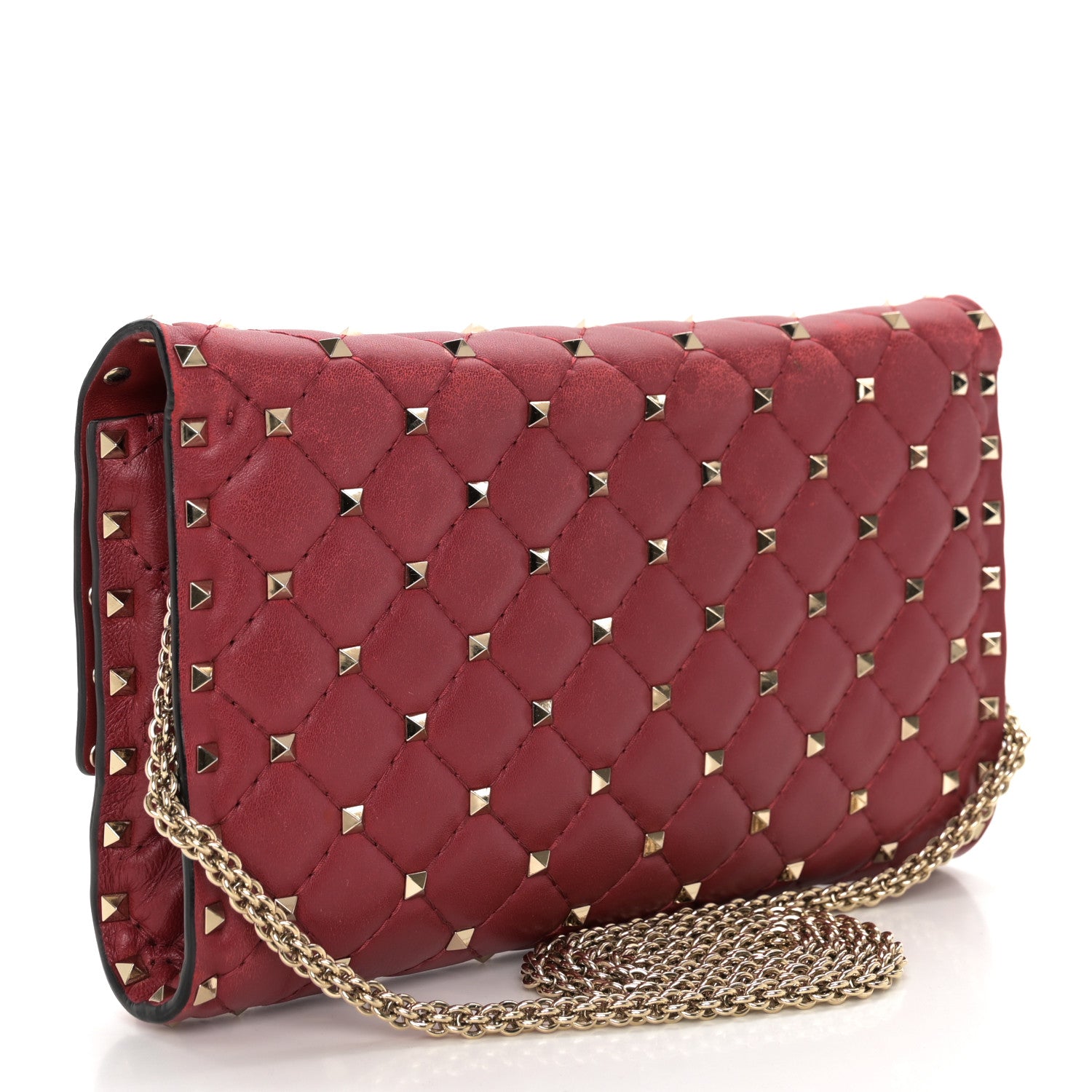 Valentino Garavani Nappa Rockstud Spike Wallet on Chain Rubino 3 of 11