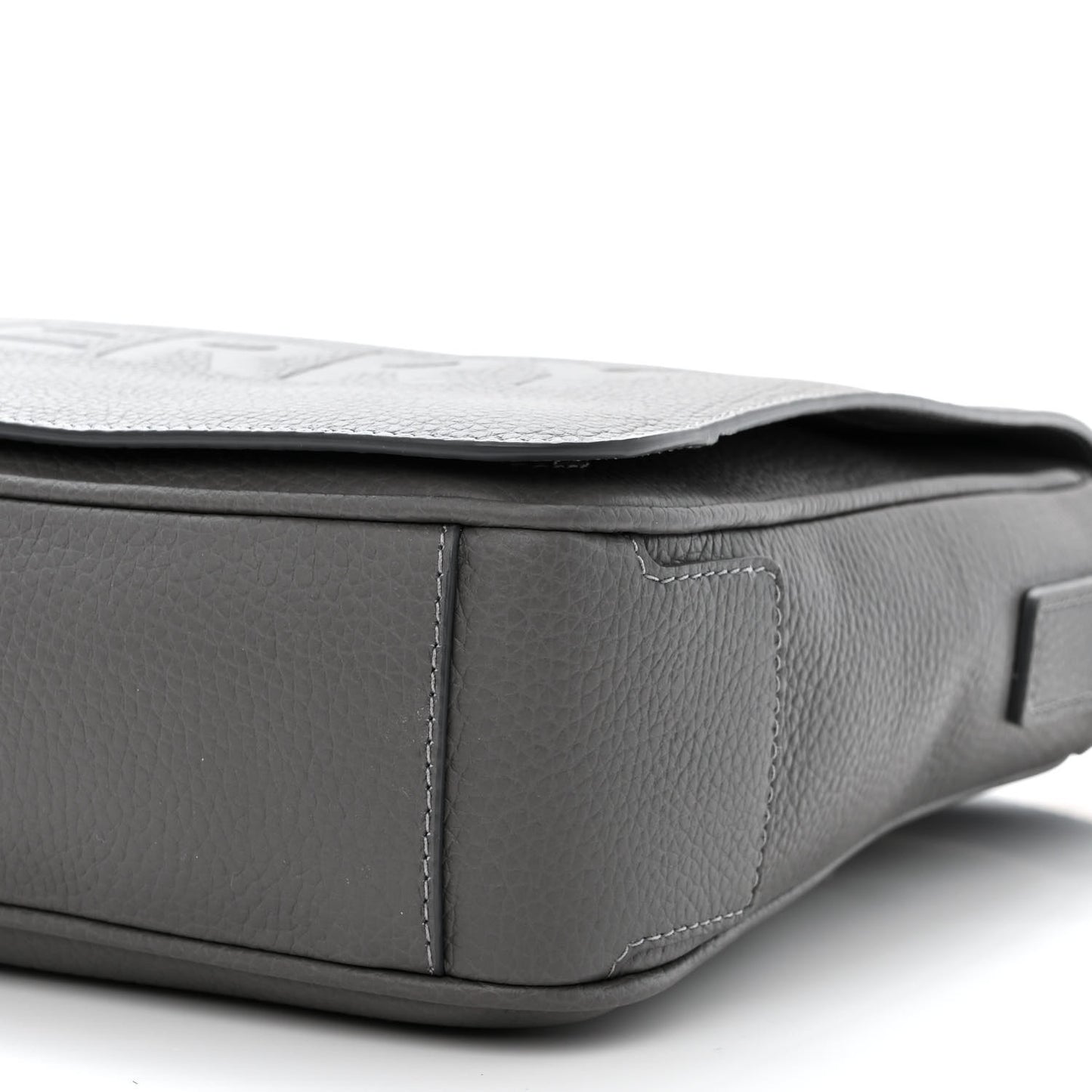 Grainy Calfskin Embossed Bruno Messenger Charcoal Grey