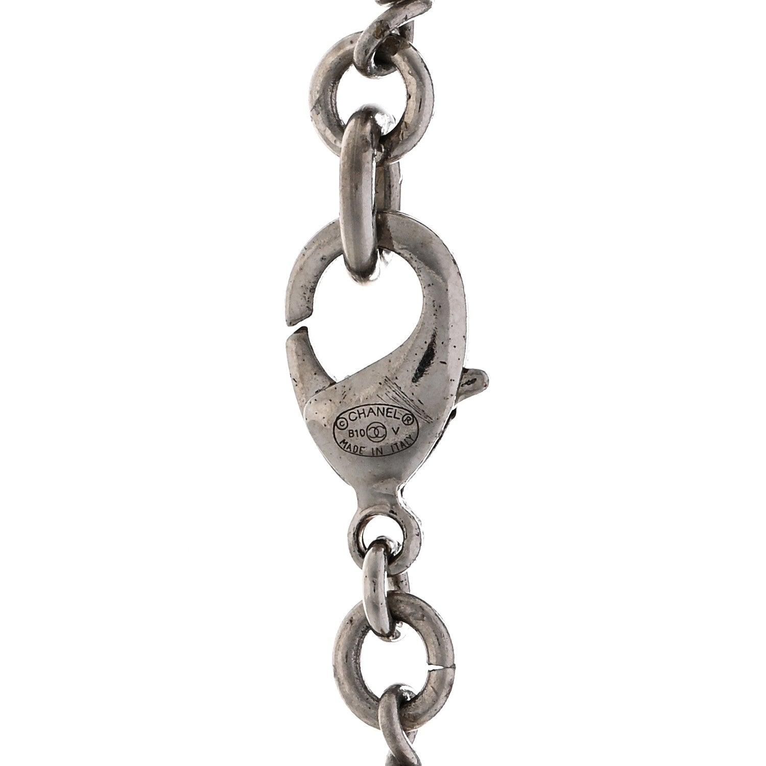 Chanel Pearl Crystal CC Pendant Short Necklace Silver White 5 of 5