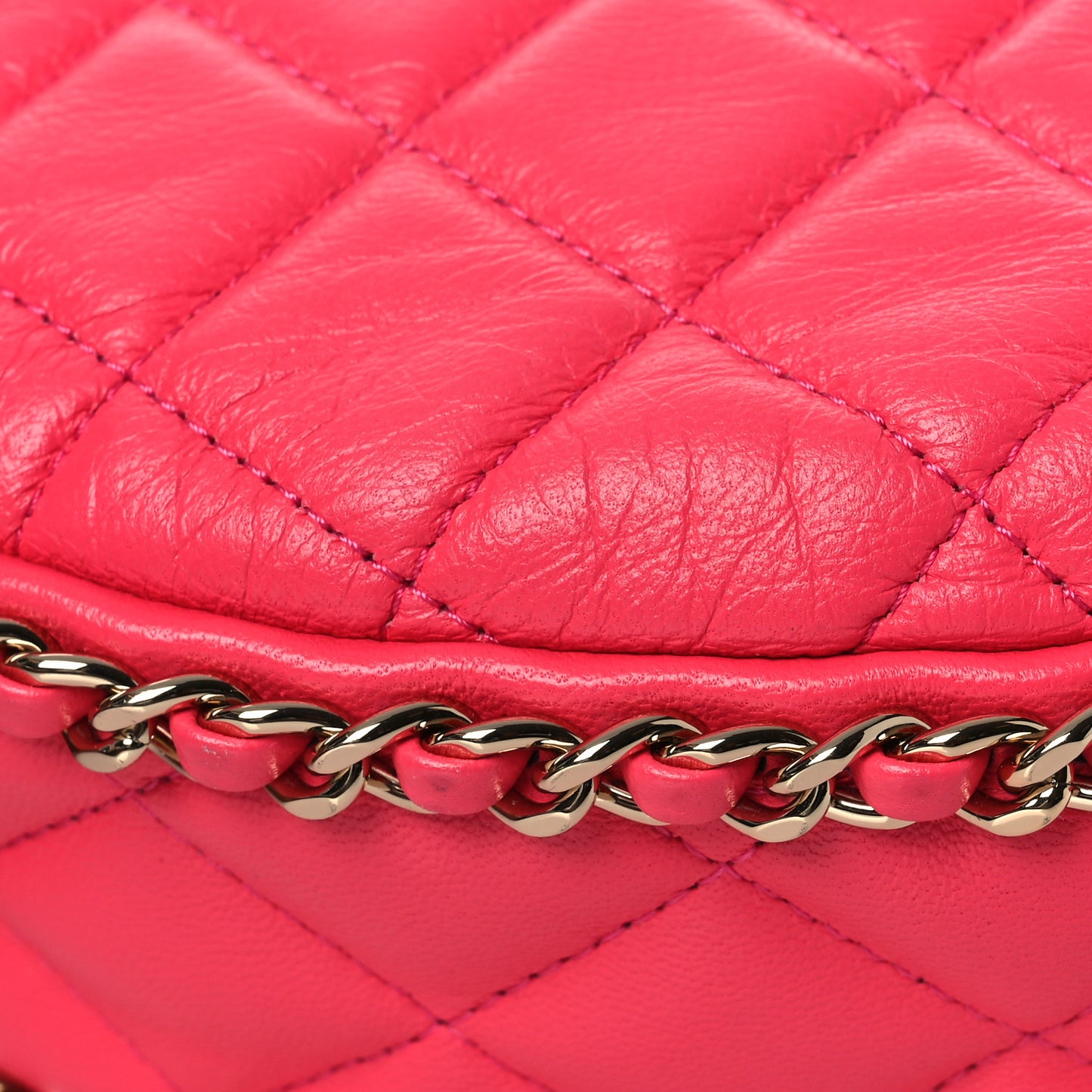 Lambskin Quilted Chain Around Hobo Pink
