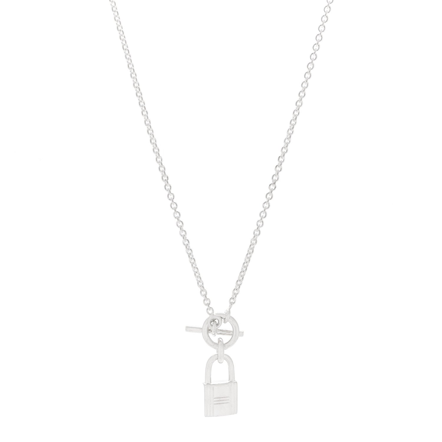 Hermes Sterling Silver Cadenas Kelly Lock Pendant Necklace 1772043