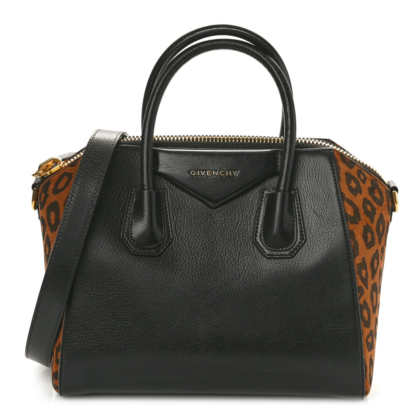 Calfskin Suede Leopard Print Small Antigona Black