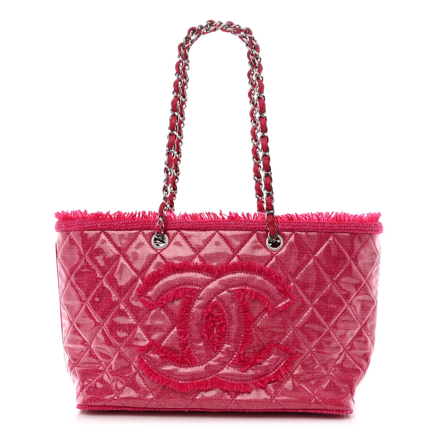 Vinyl Quilted Funny Tweed Tote Fuchsia