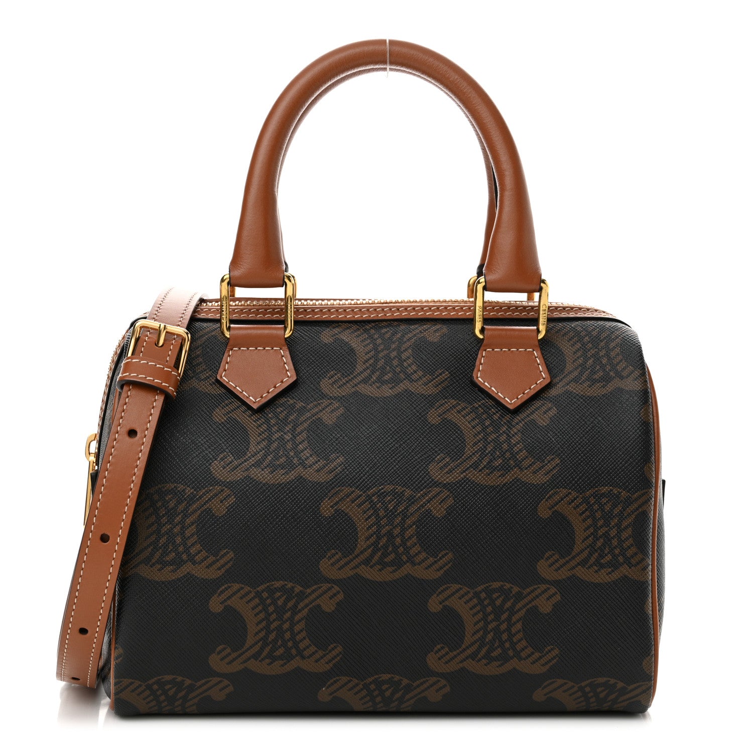 Celine Triomphe Canvas XL Calfskin Small Boston Bag Tan 1 of 10