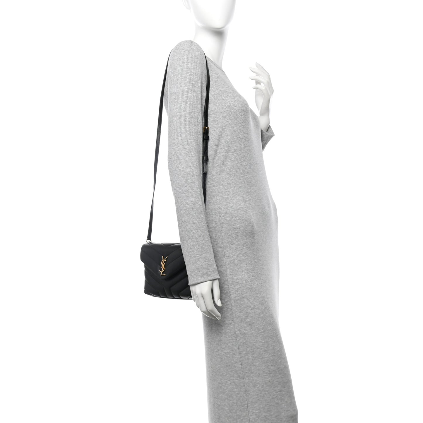 Calfskin Y Quilted Monogram Toy Loulou Crossbody Bag Black