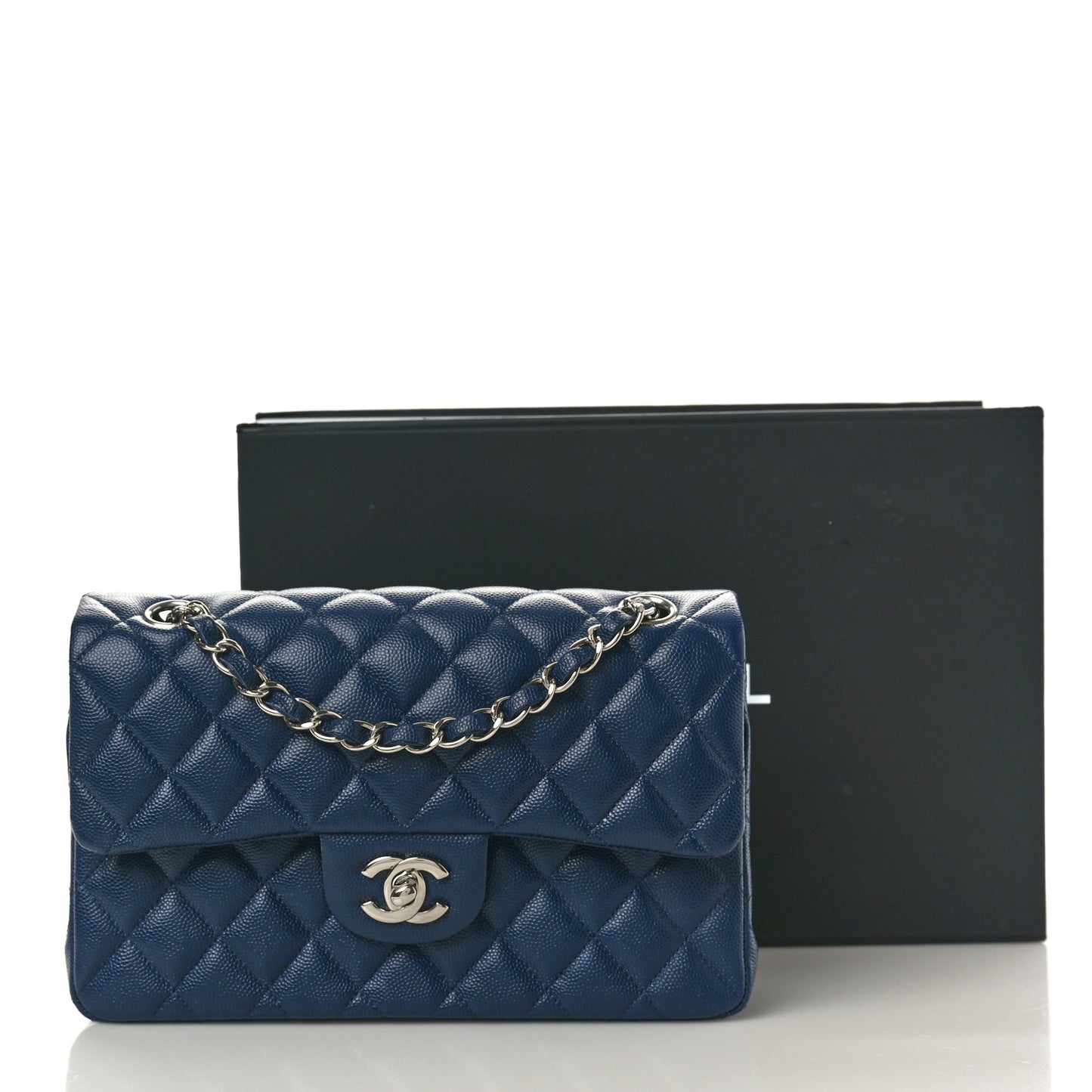 Caviar Quilted Small Double Flap Blue