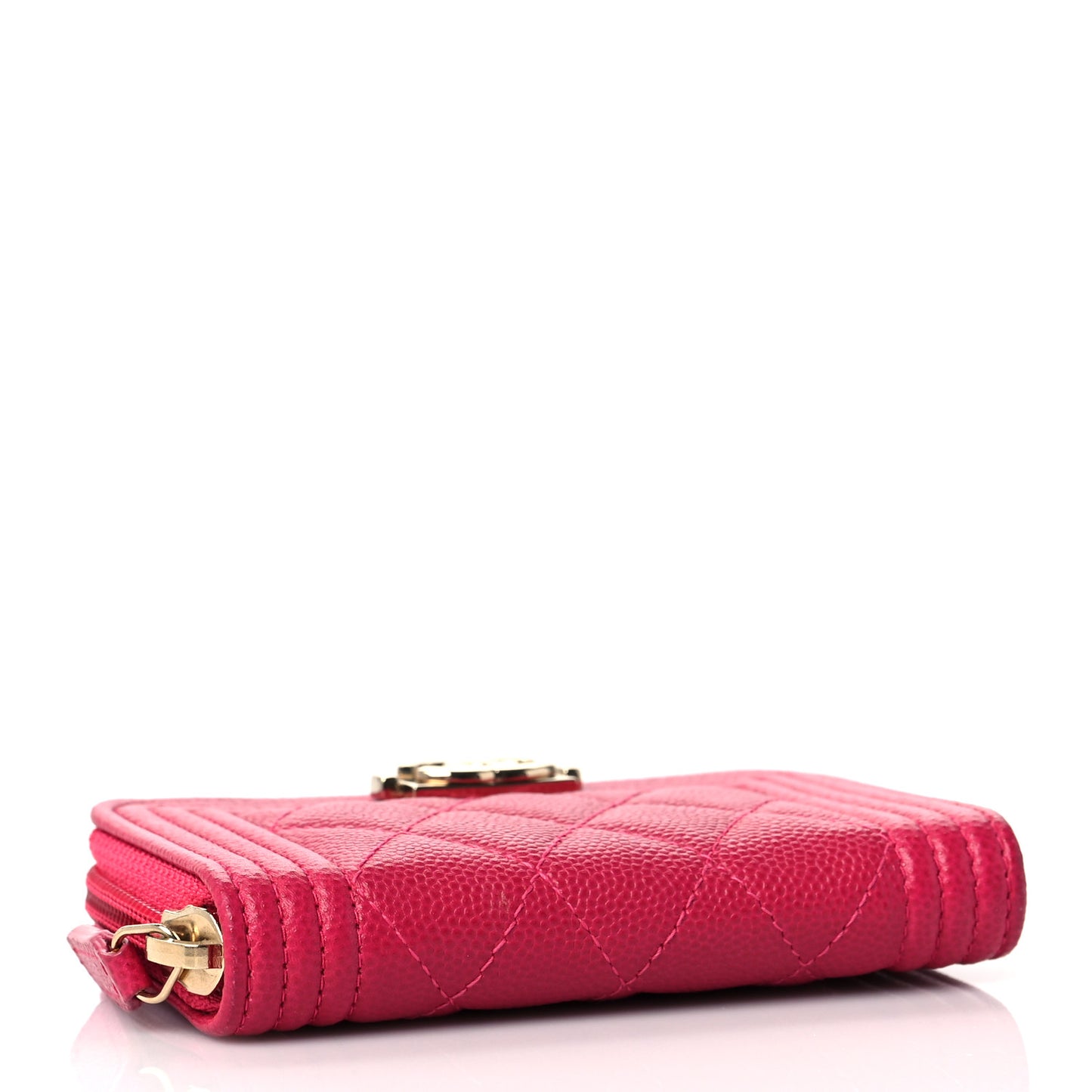 Caviar Quilted Boy Zip Around Coin Purse Wallet Fuchsia