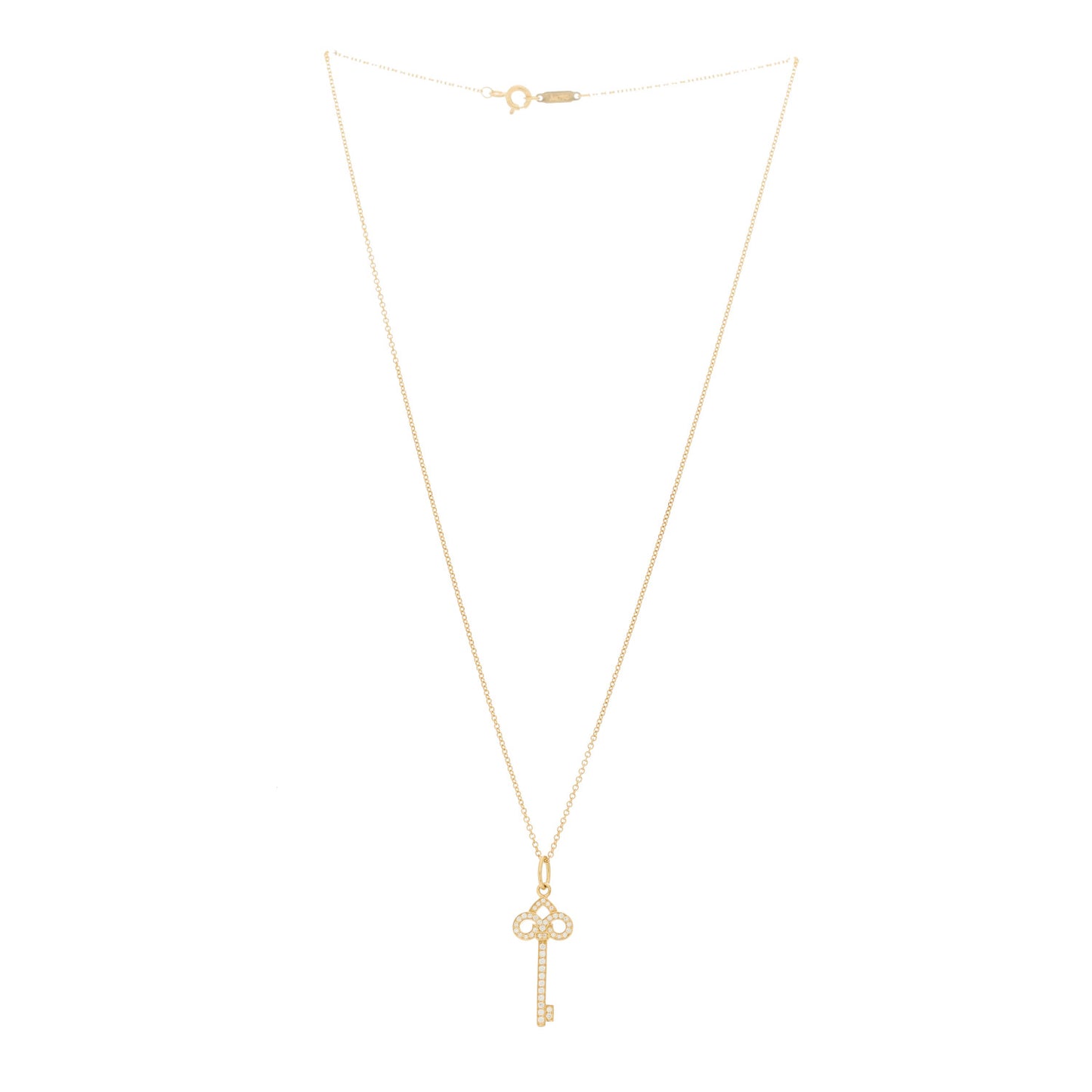 18K Yellow Gold Diamond Mini Fleur De Lis Key Pendant Necklace
