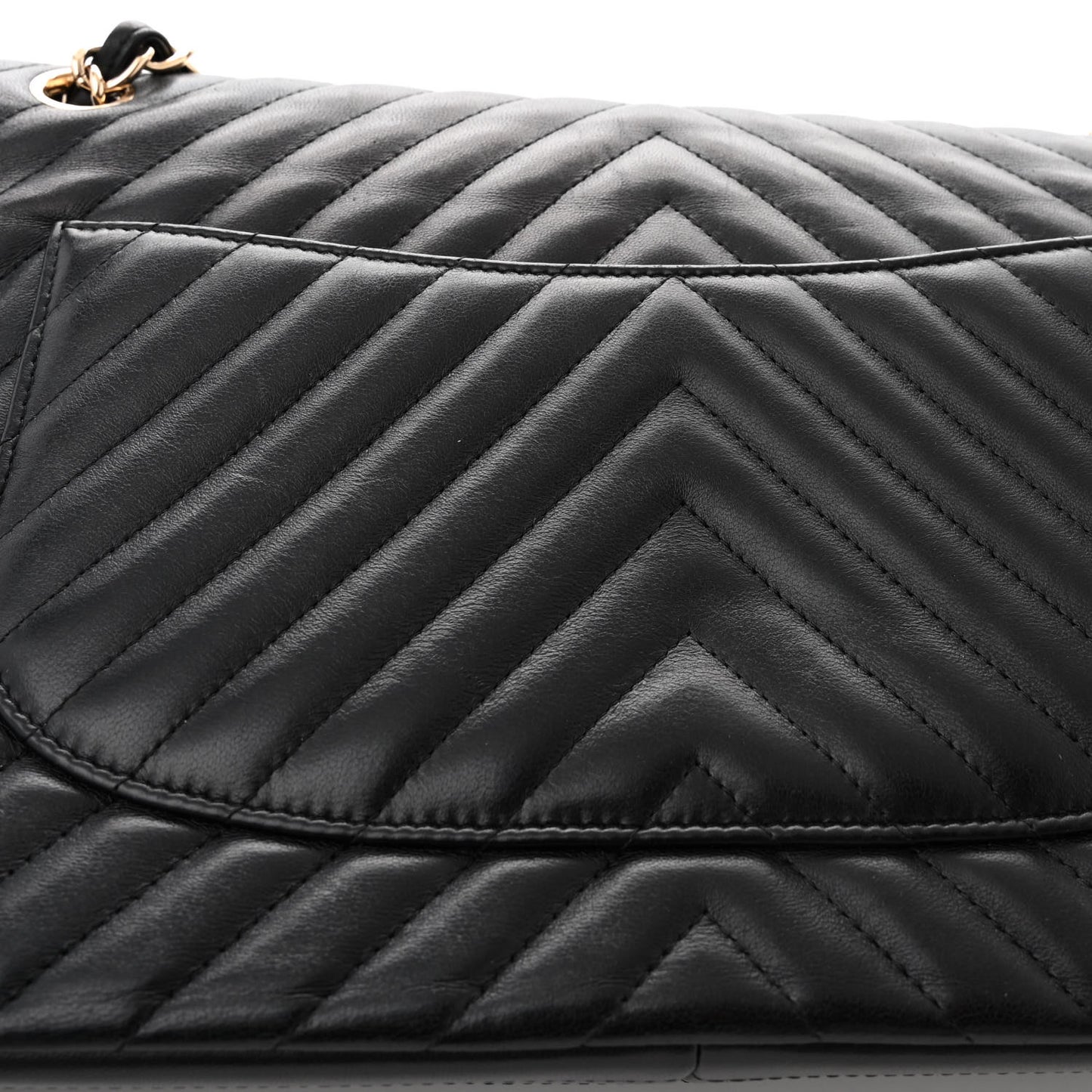 Lambskin Chevron Quilted Jumbo Double Flap Black