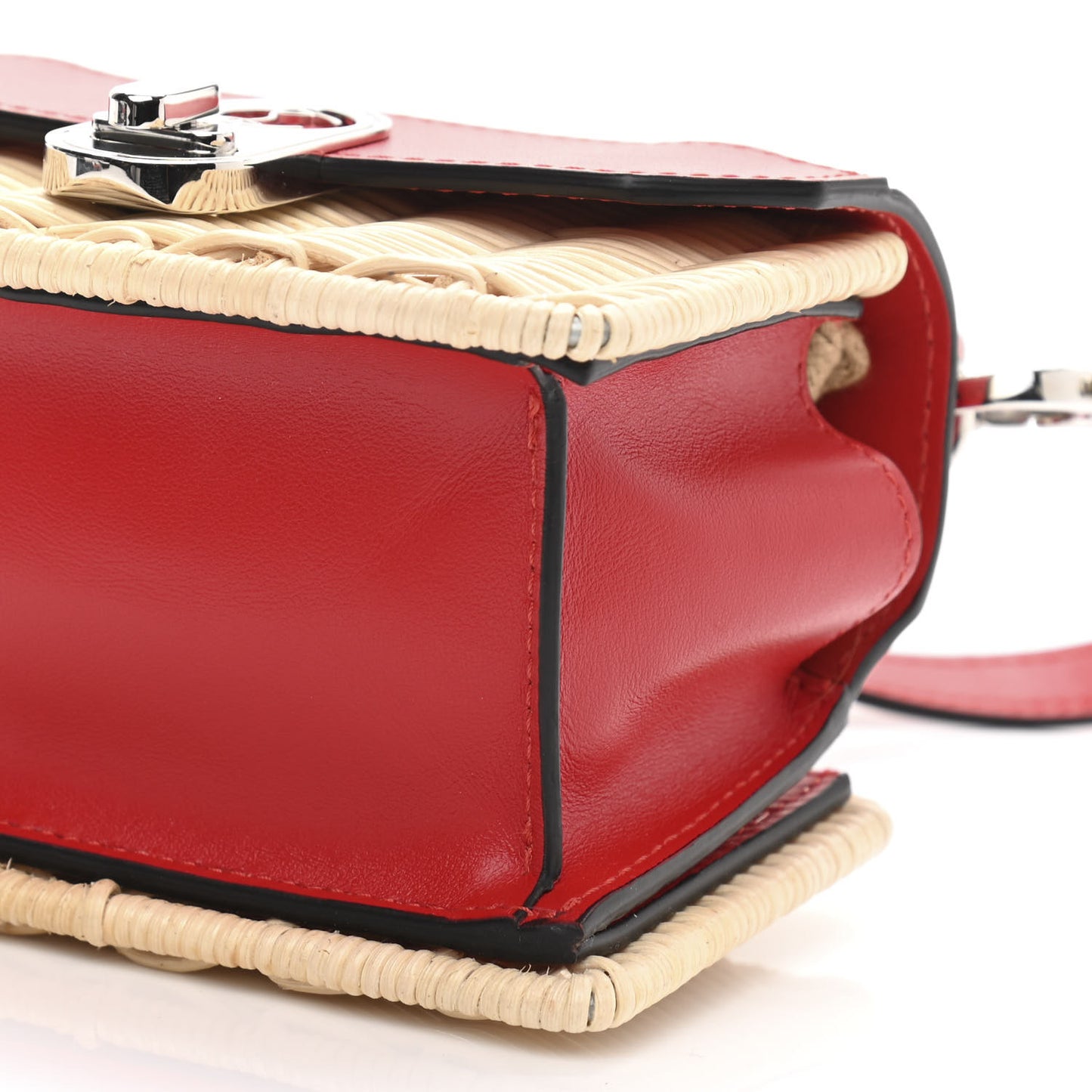 Rattan Woven Calfskin Elisa Nano Top Handle Bag Red