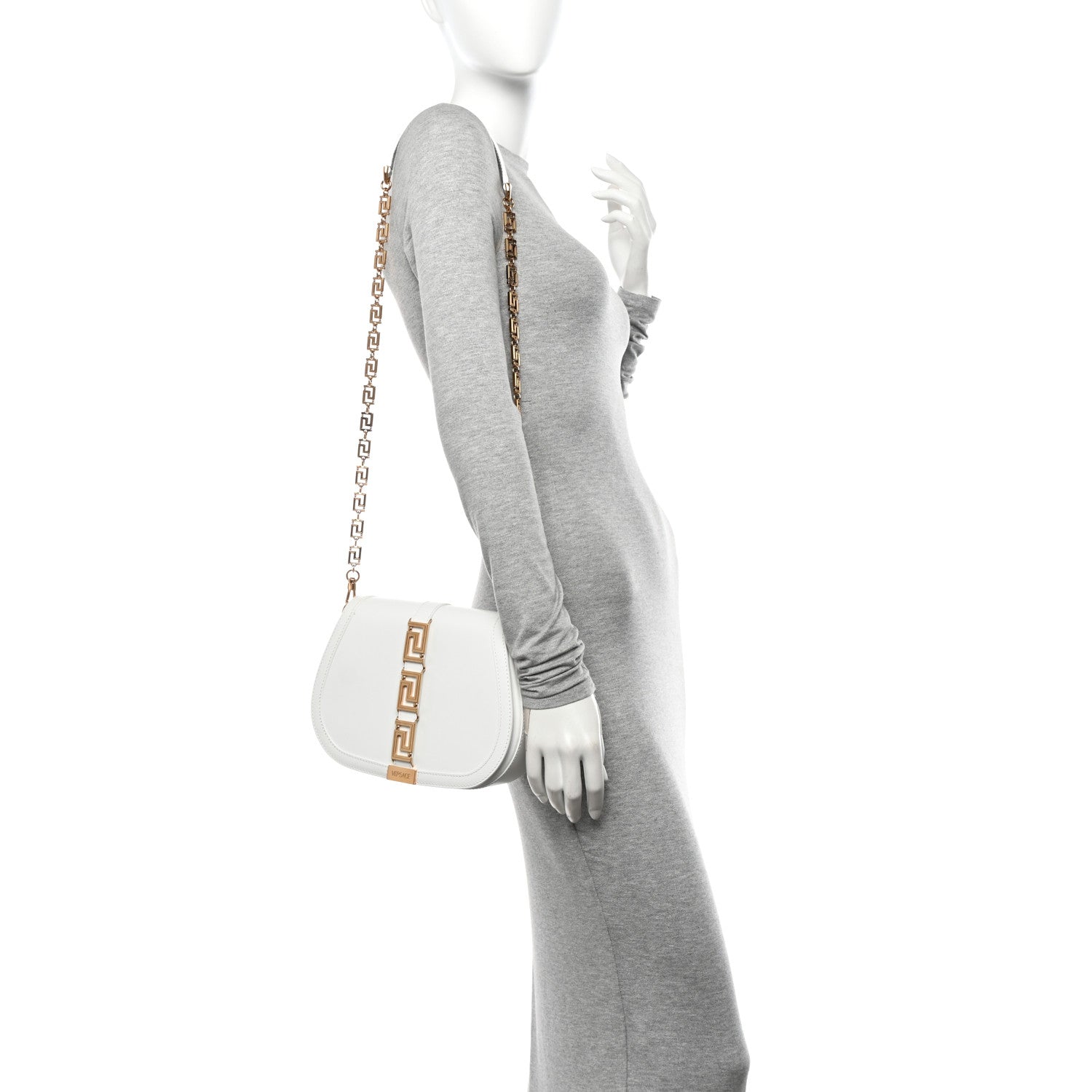 Versace Calfskin Large Greca Goddess Shoulder Bag White 2 of 14