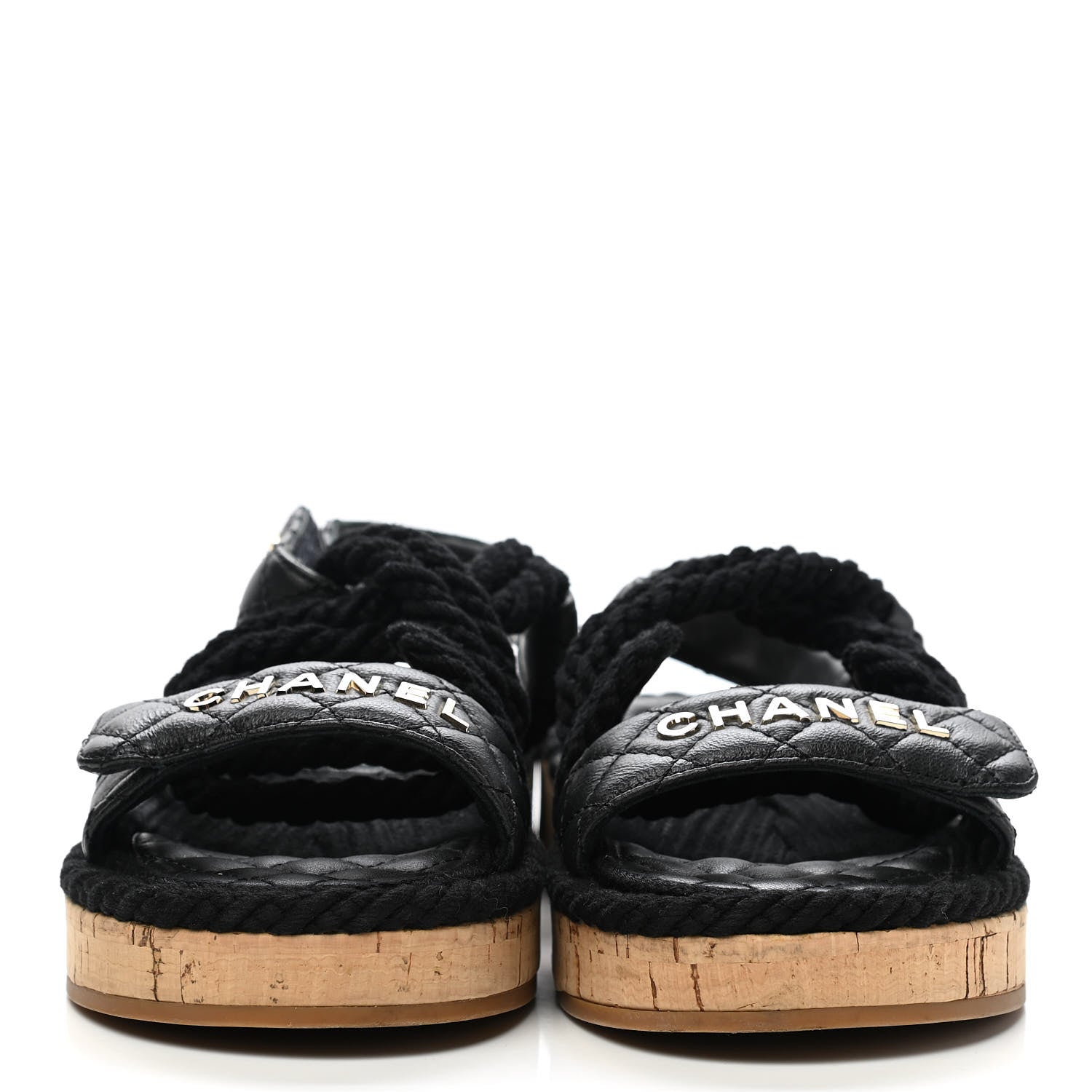 Chanel Cord Lambskin Quilted Logo Sandals 35 Black 2 of 8