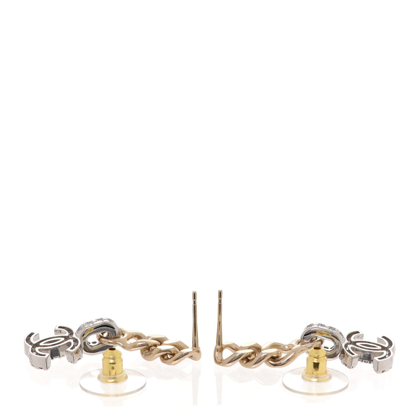 Metal Crystal CC Chain Drop Earrings Gold