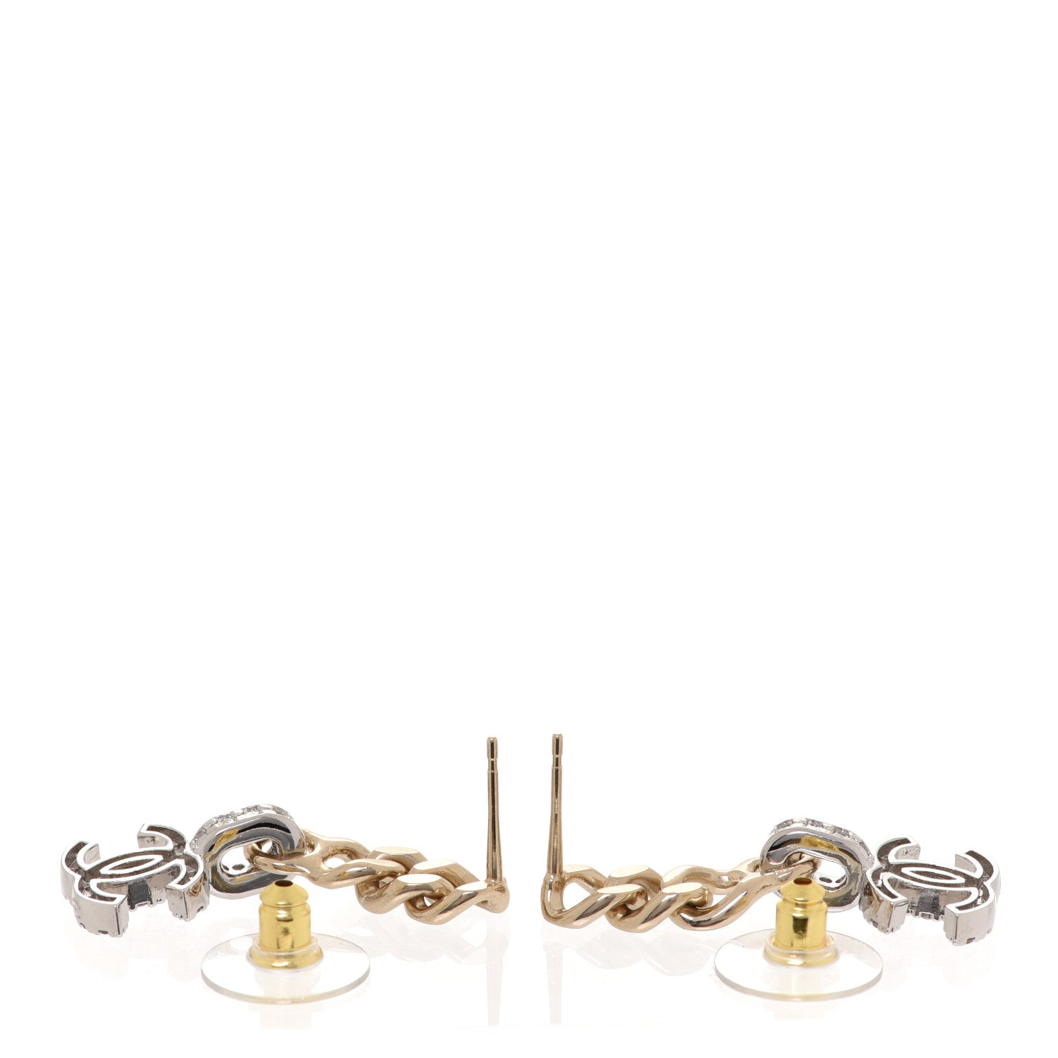 Chanel Metal Crystal CC Chain Drop Earrings Gold 3 of 4