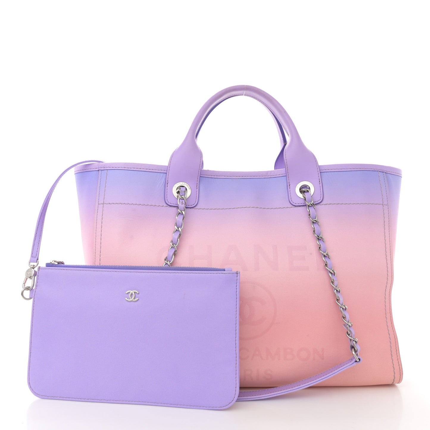 Shaded Calfskin Small Deauville Tote Light Purple Pink Coral