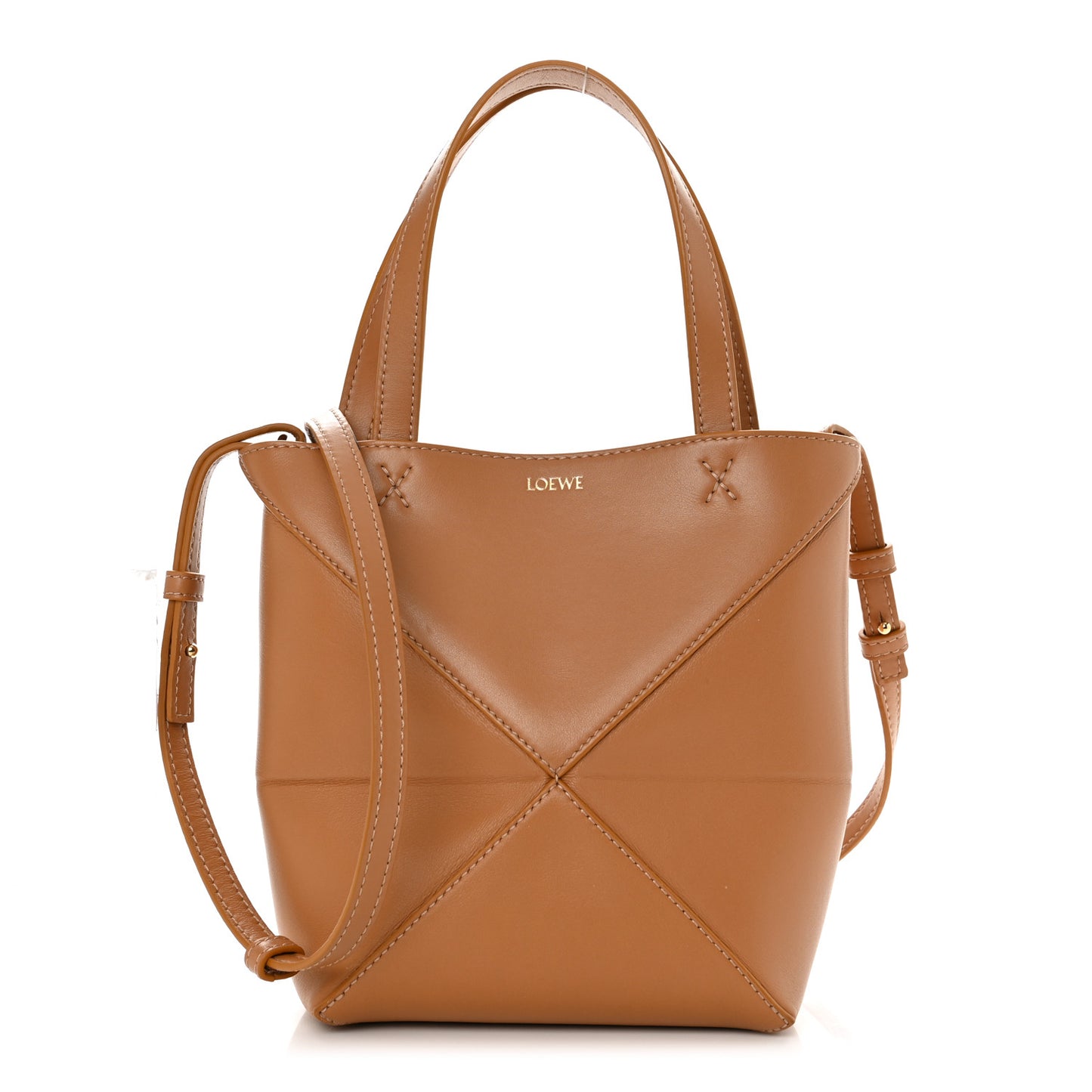 Shiny Calfskin Mini Puzzle Fold Tote Warm Desert