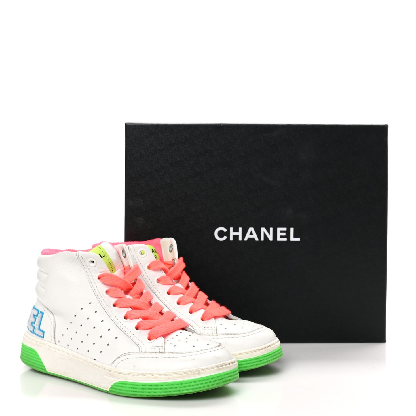 Calfskin Womens Logo High Top Sneakers 36.5 White Multicolor