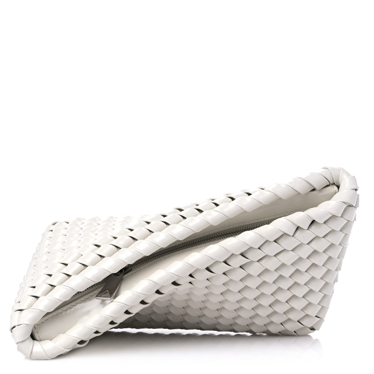 Patent Nappa Intrecciato Slanted Clutch White