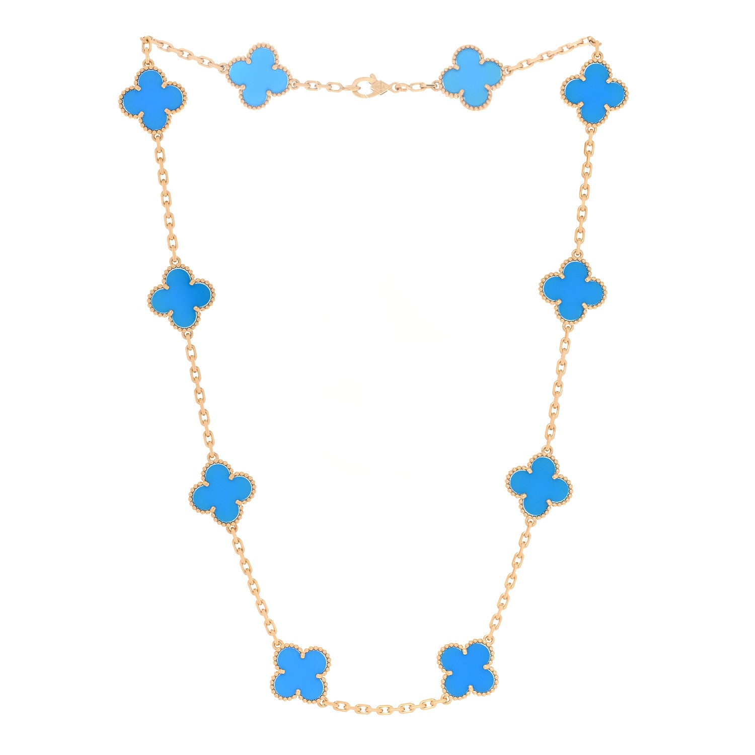 Van Cleef & Arpels 18K Yellow Gold Blue Agate 10 Motifs Vintage Alhambra Necklace 2 of 5