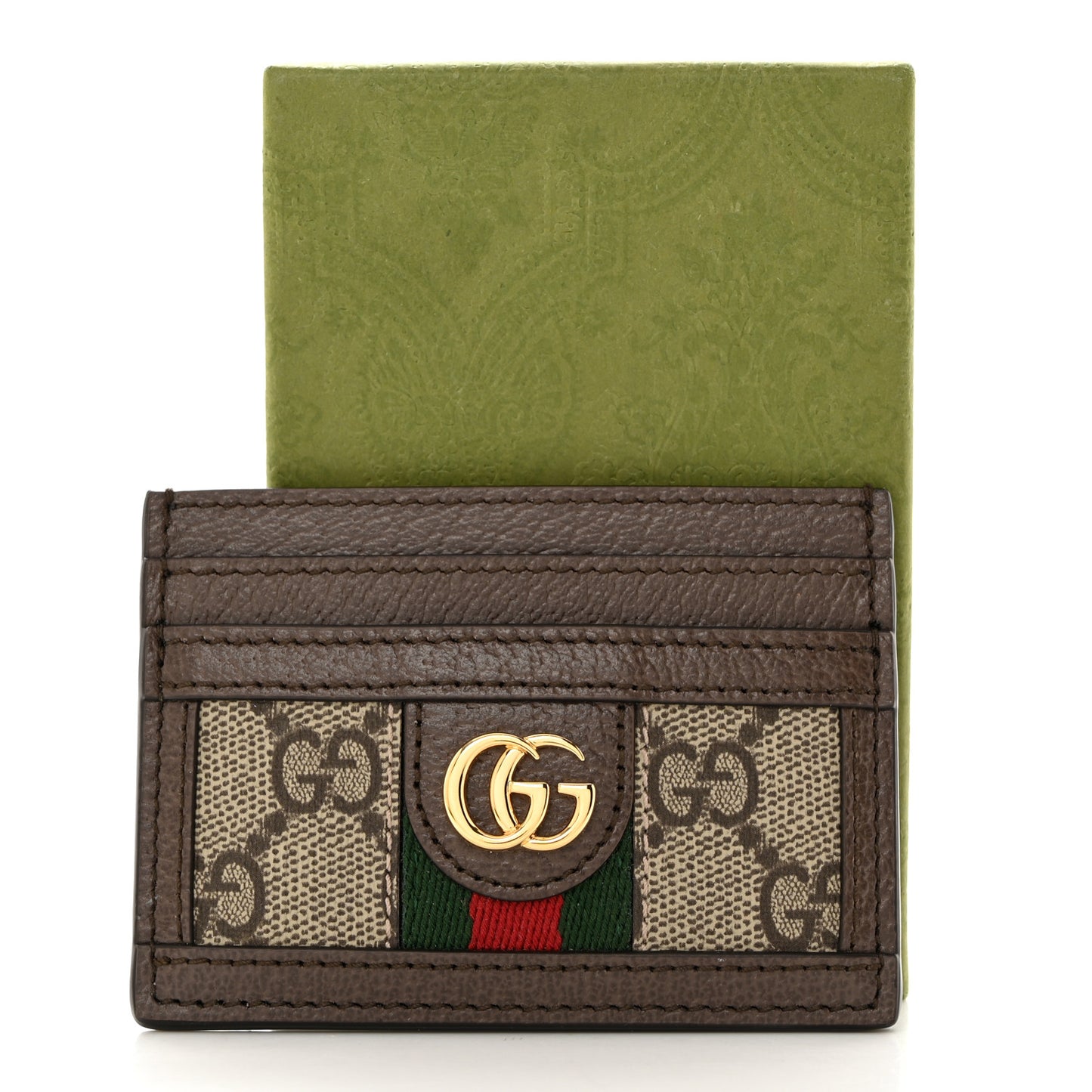 GG Supreme Monogram Textured Dollar Calfskin Ophidia Card Holder Beige Ebony New Acero