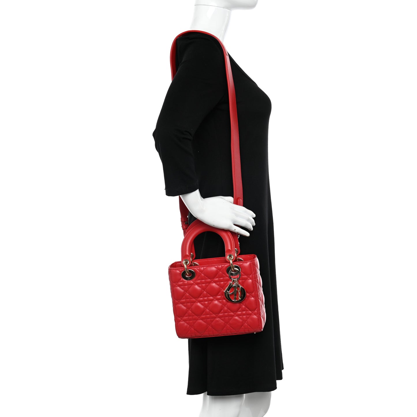 Lambskin Cannage Small Lucky Badges Lady Dior Red
