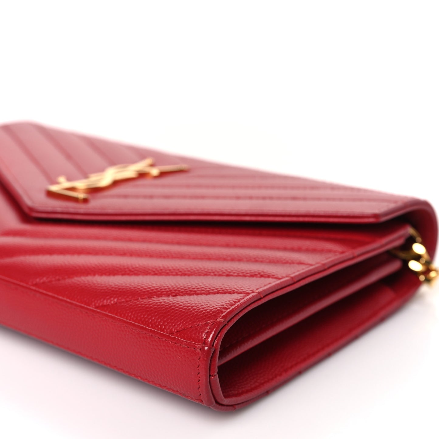 Grain De Poudre Matelasse Chevron Monogram Chain Wallet New Red