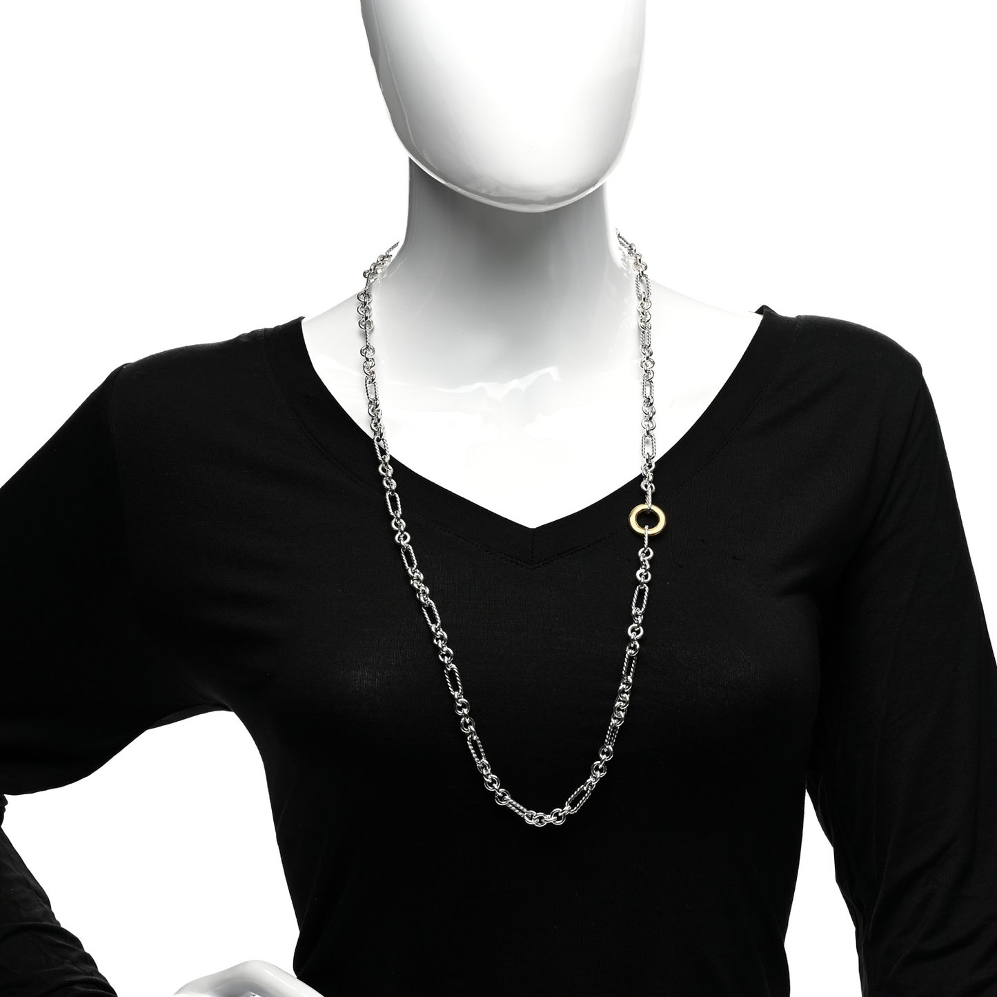 Sterling Silver 18K Yellow Gold Figaro Two Tone Link Necklace