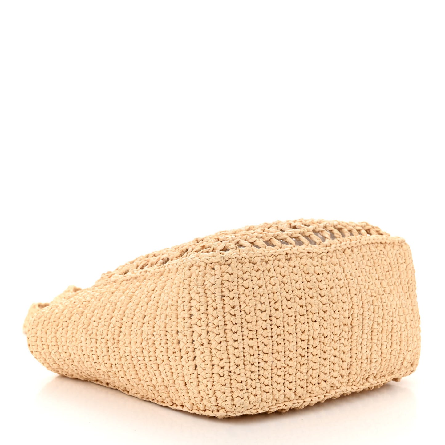 Yarn Raffia Effect Crochet Logo Embroidered Small Tote Bag Naturale