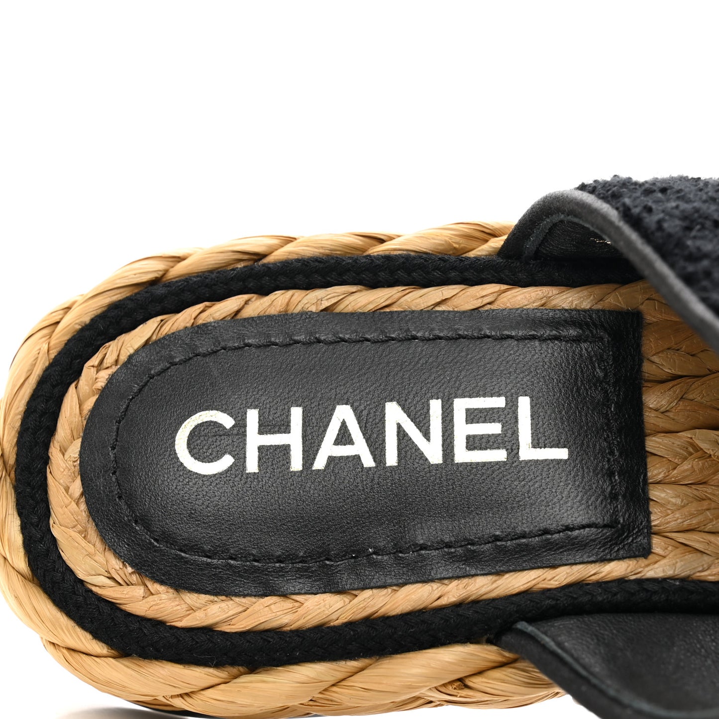 Terry Cloth Raffia CC Logo Thong Sandals 36 Black