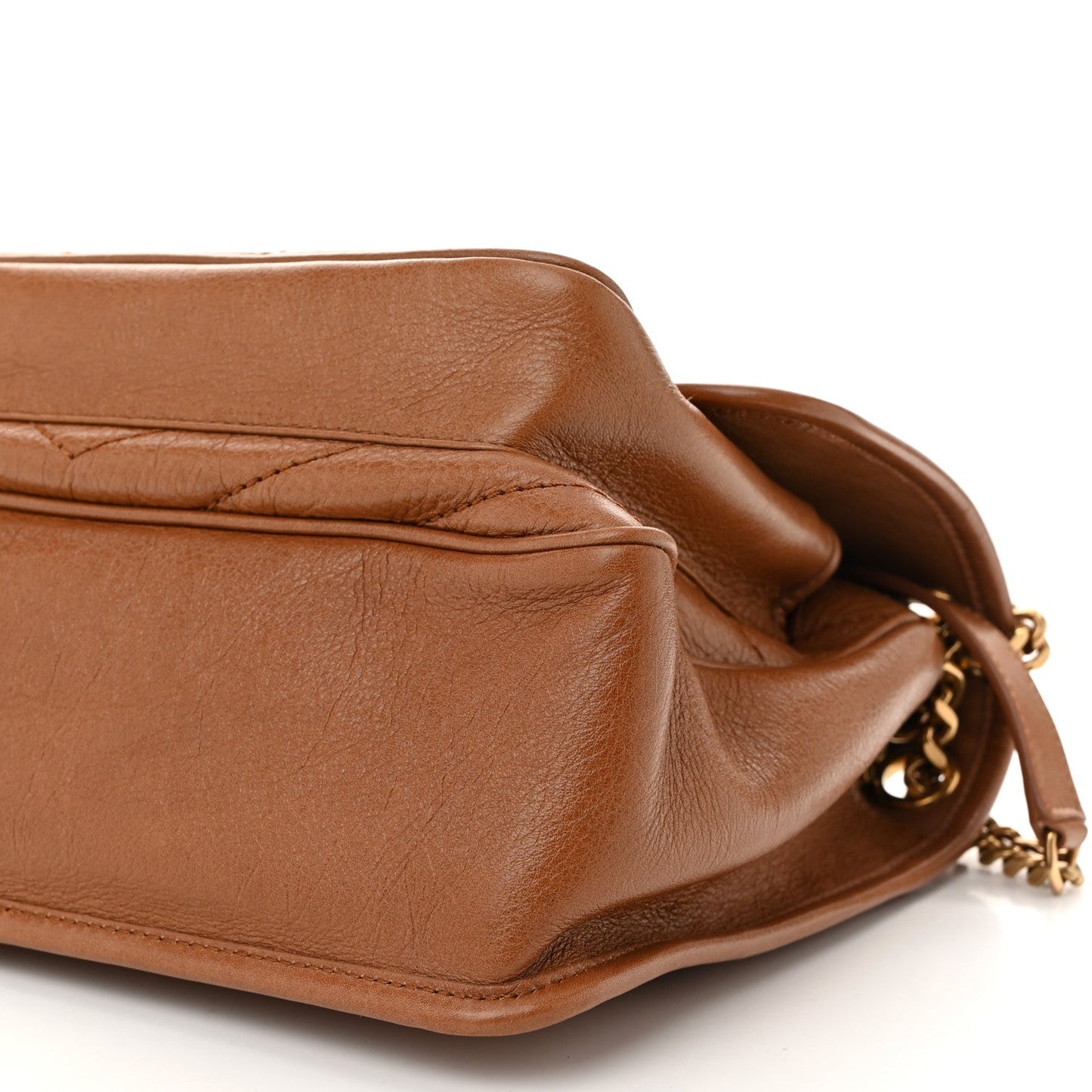Crinkled Calfskin Matelasse Monogram Medium Niki Chain Satchel Caramel