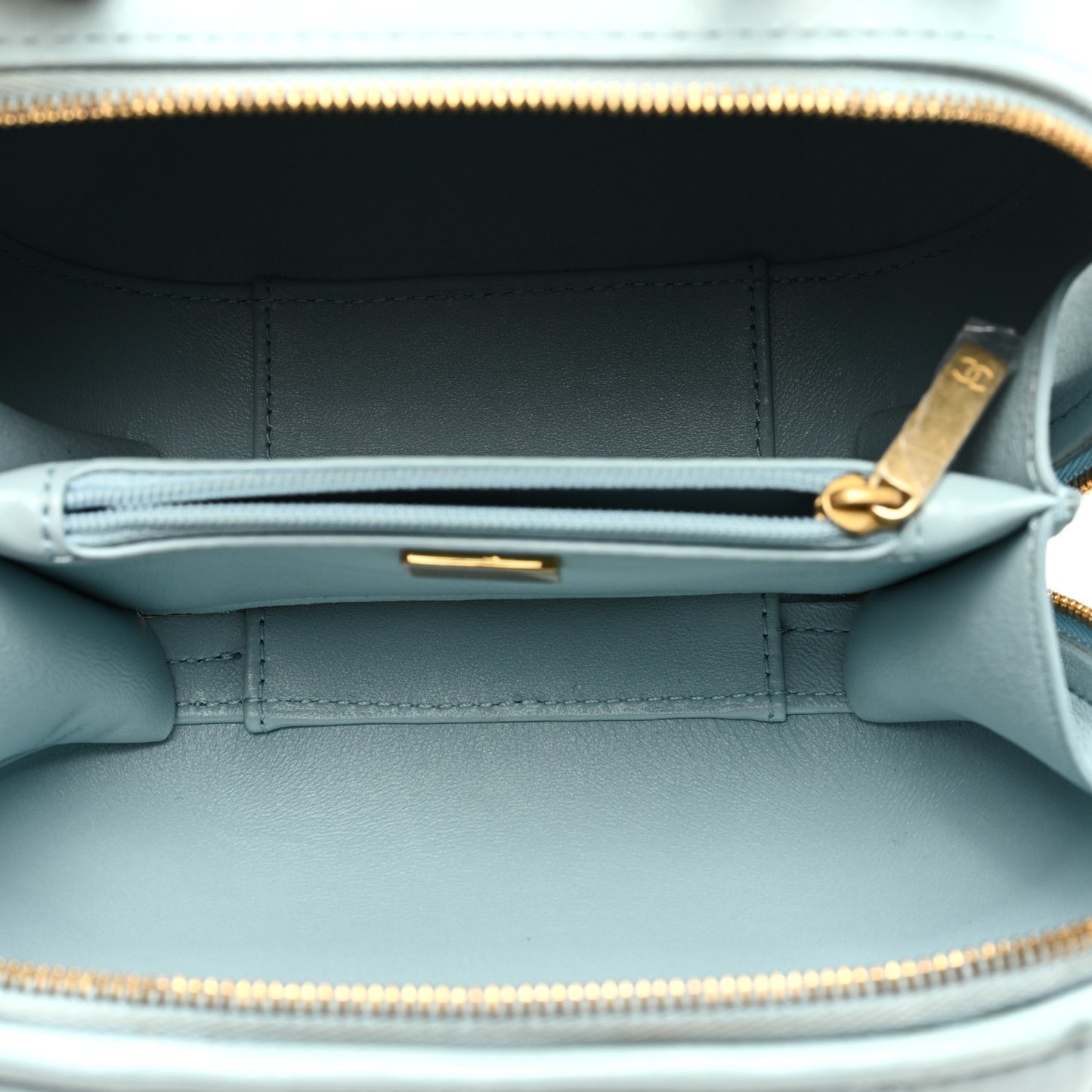 Lambskin Quilted Small CC Bubble Vanity Case With Chain Light Blue