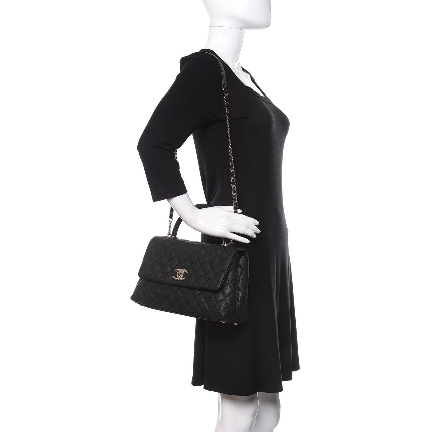 Caviar Quilted Small Coco Handle Flap Black