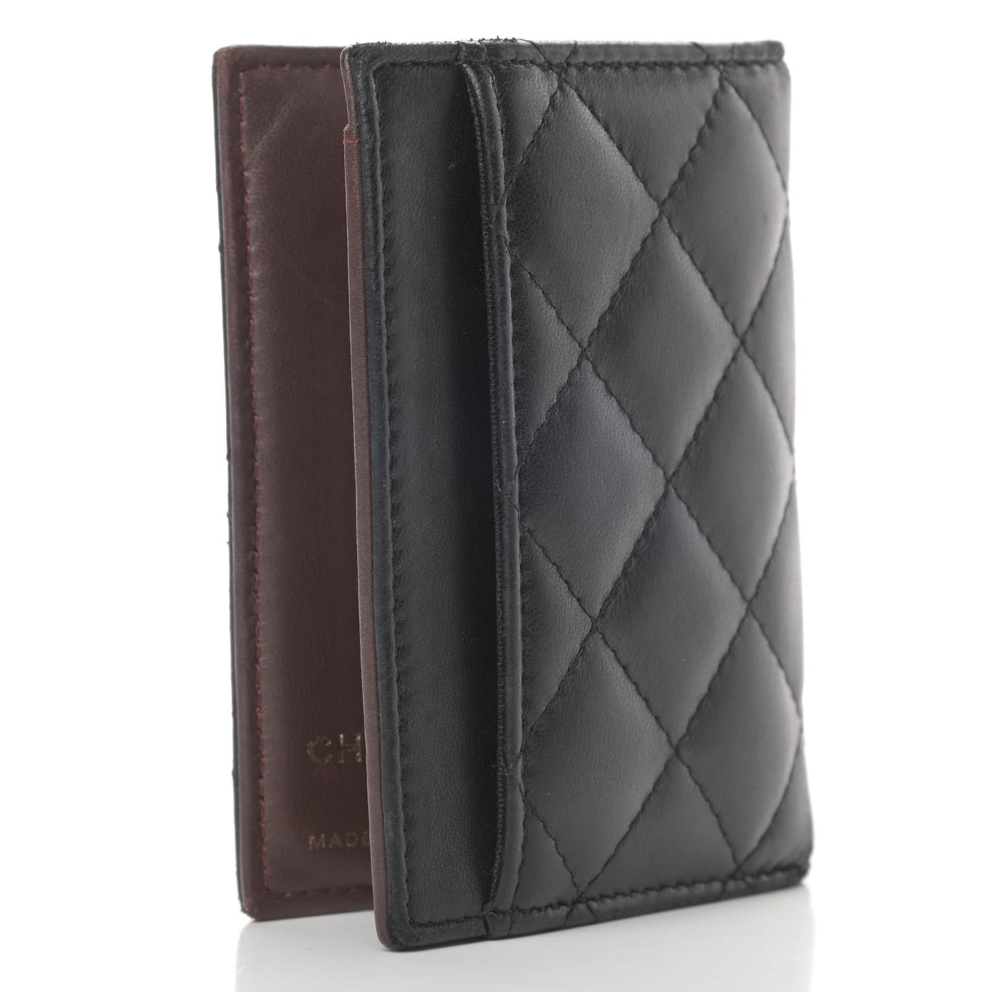 Lambskin Quilted Card Holder Wallet Black