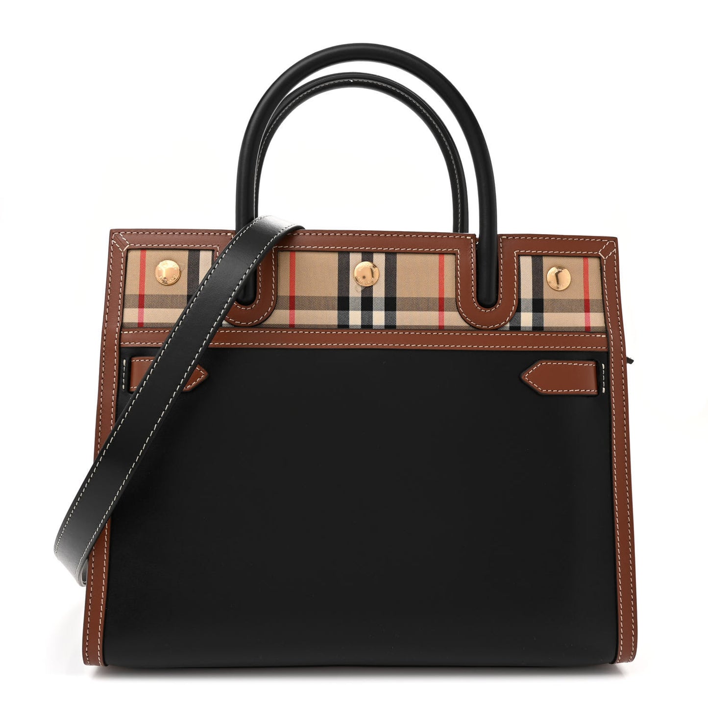 Calfskin Check Small Two Handle Title Bag Black