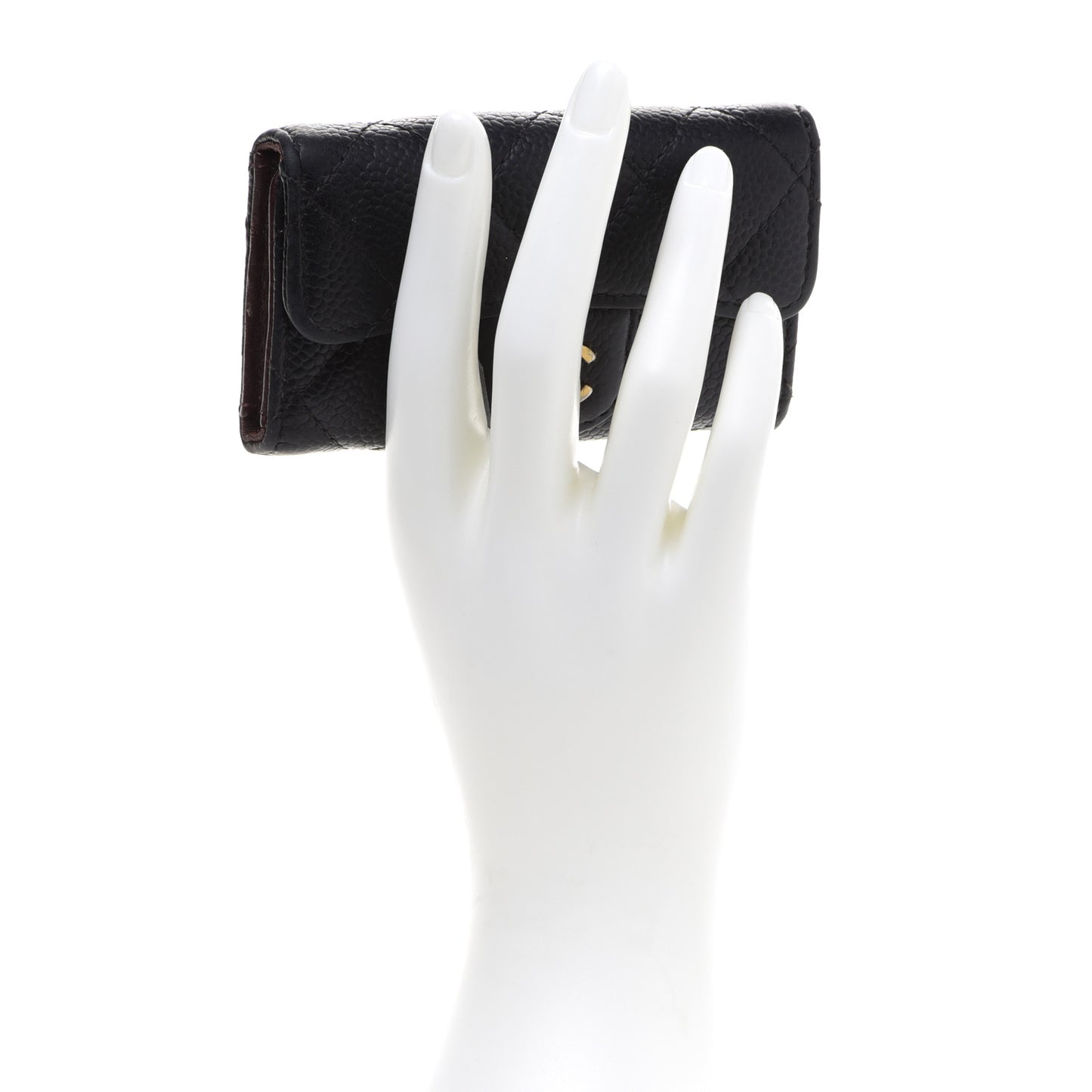 Caviar Quilted 6 Key Holder Black