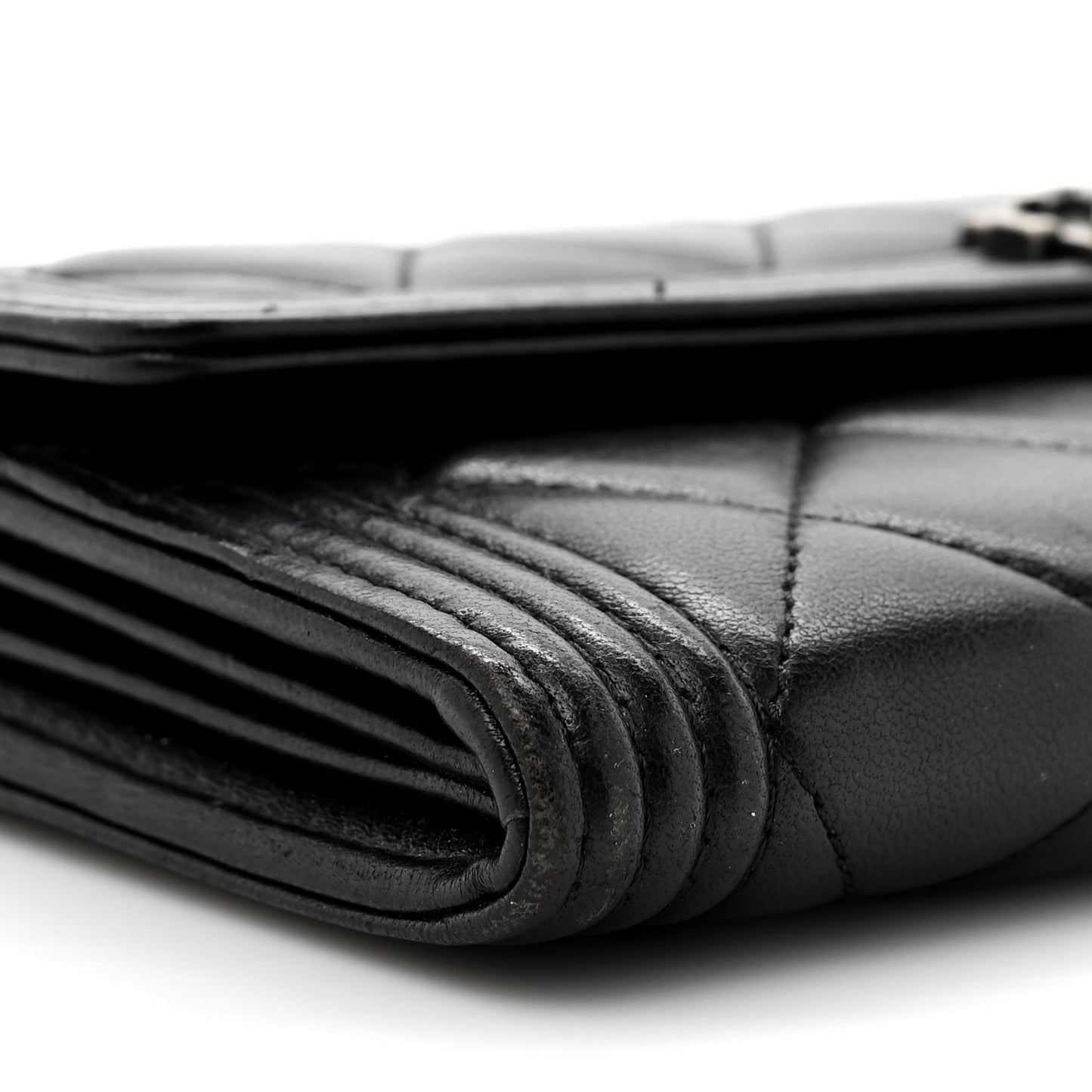 Lambskin Quilted Large Boy Gusset Flap Wallet Black