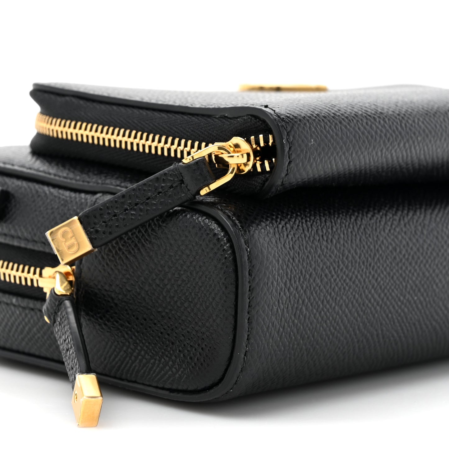 Grained Calfskin Caro Double Pouch Black