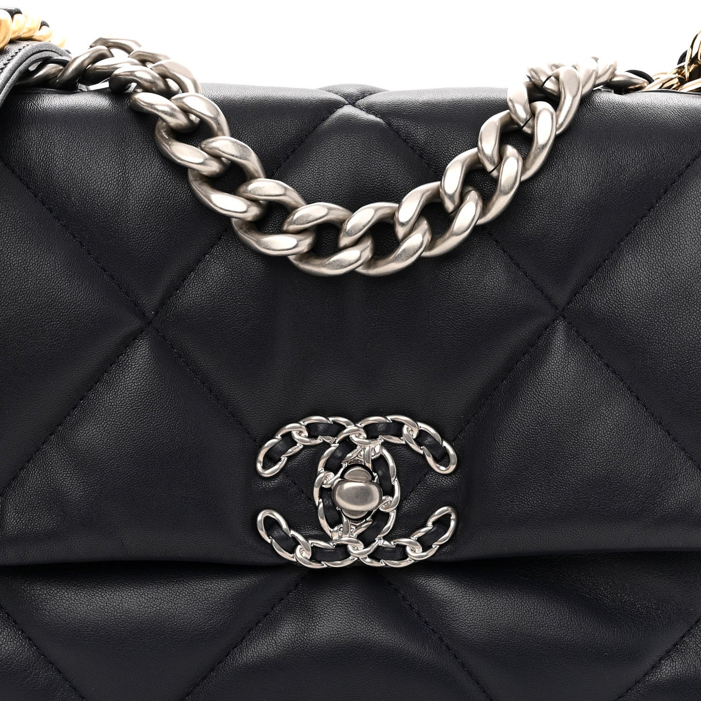 Lambskin Quilted Medium Chanel 19 Flap Navy Blue